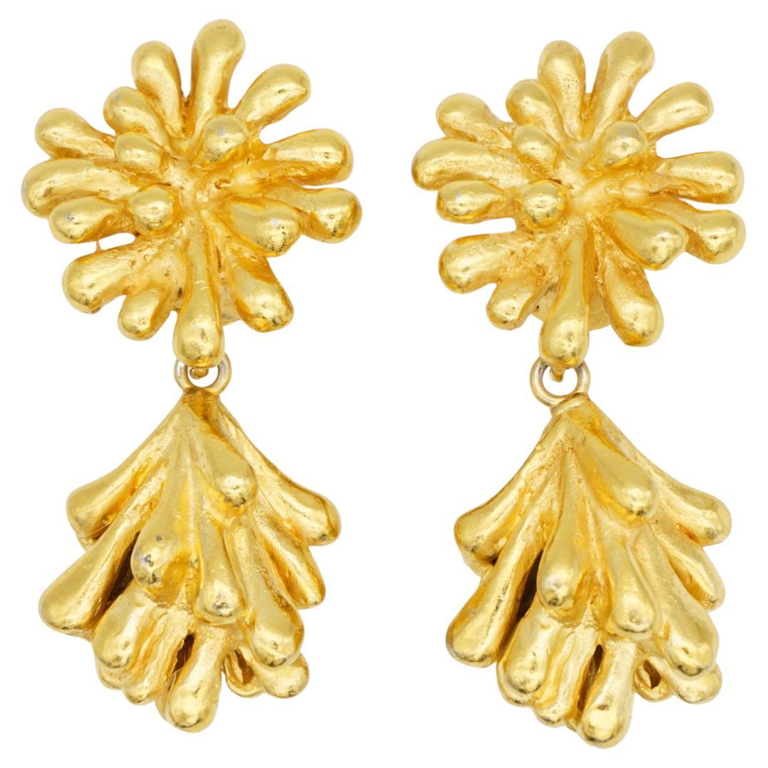 Christian Lacroix Vintage Double Spark Feuerwerk klobige Tropfen Gold Clip Ohrringe