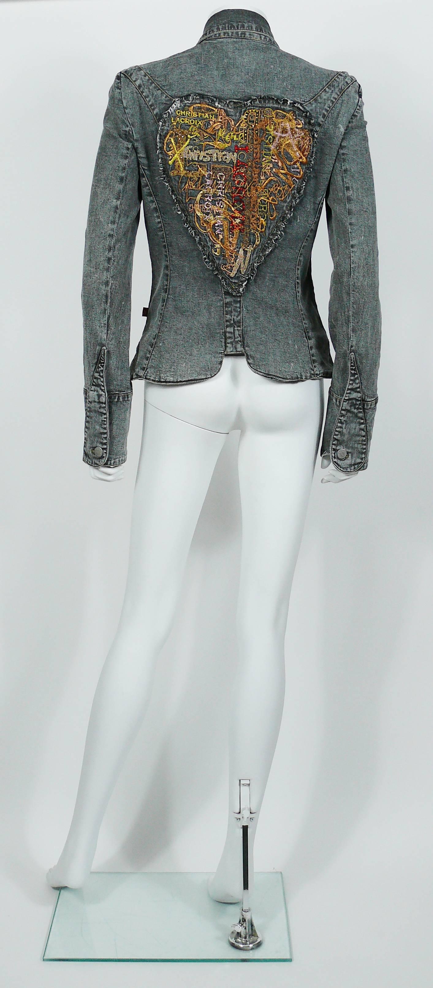 Christian Lacroix Vintage Embroidered and Jeweled Heart Denim Jacket 2