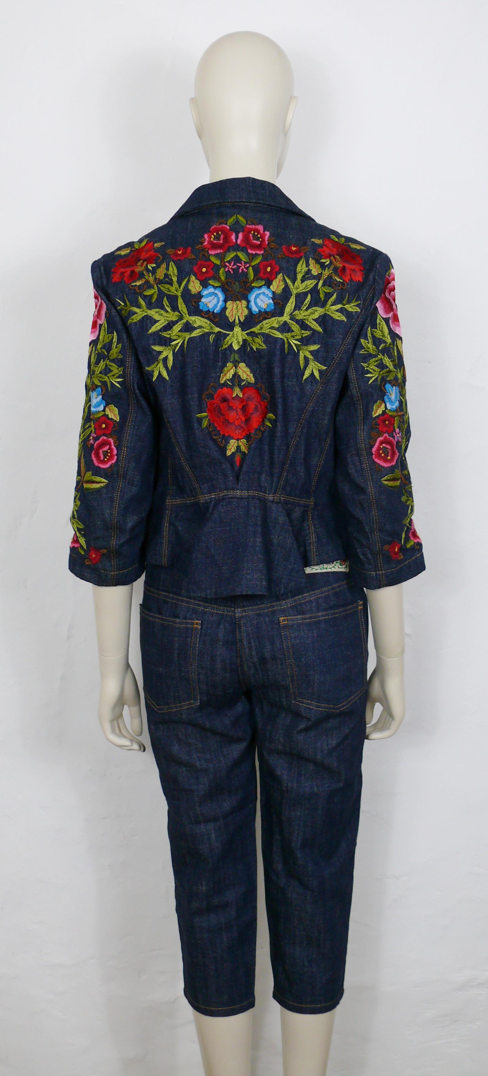 Christian Lacroix Vintage Embroidered Denim Blazer and Cropped Pants Trousers For Sale 1