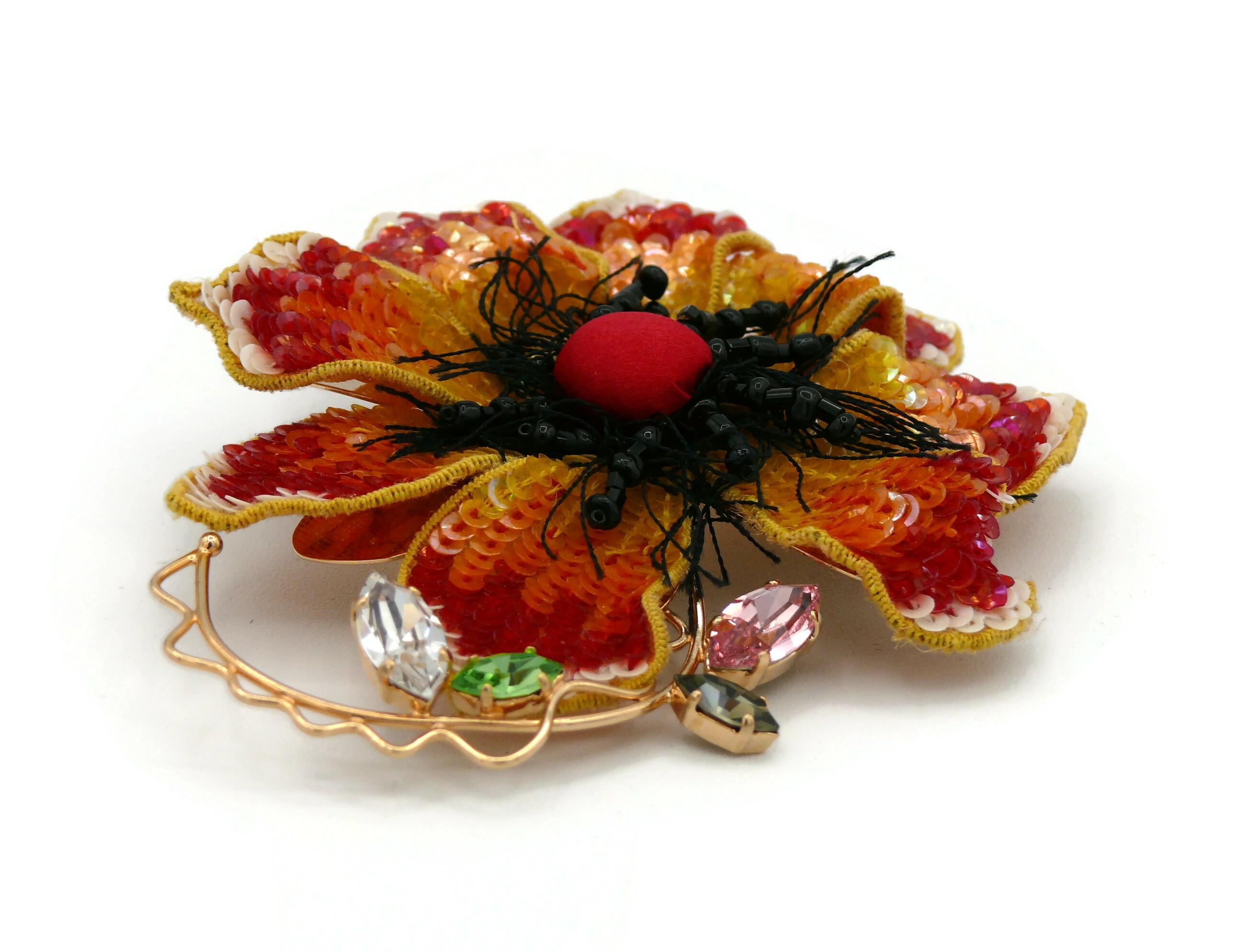 Women's CHRISTIAN LACROIX Vintage Embroidered Flower Brooch For Sale
