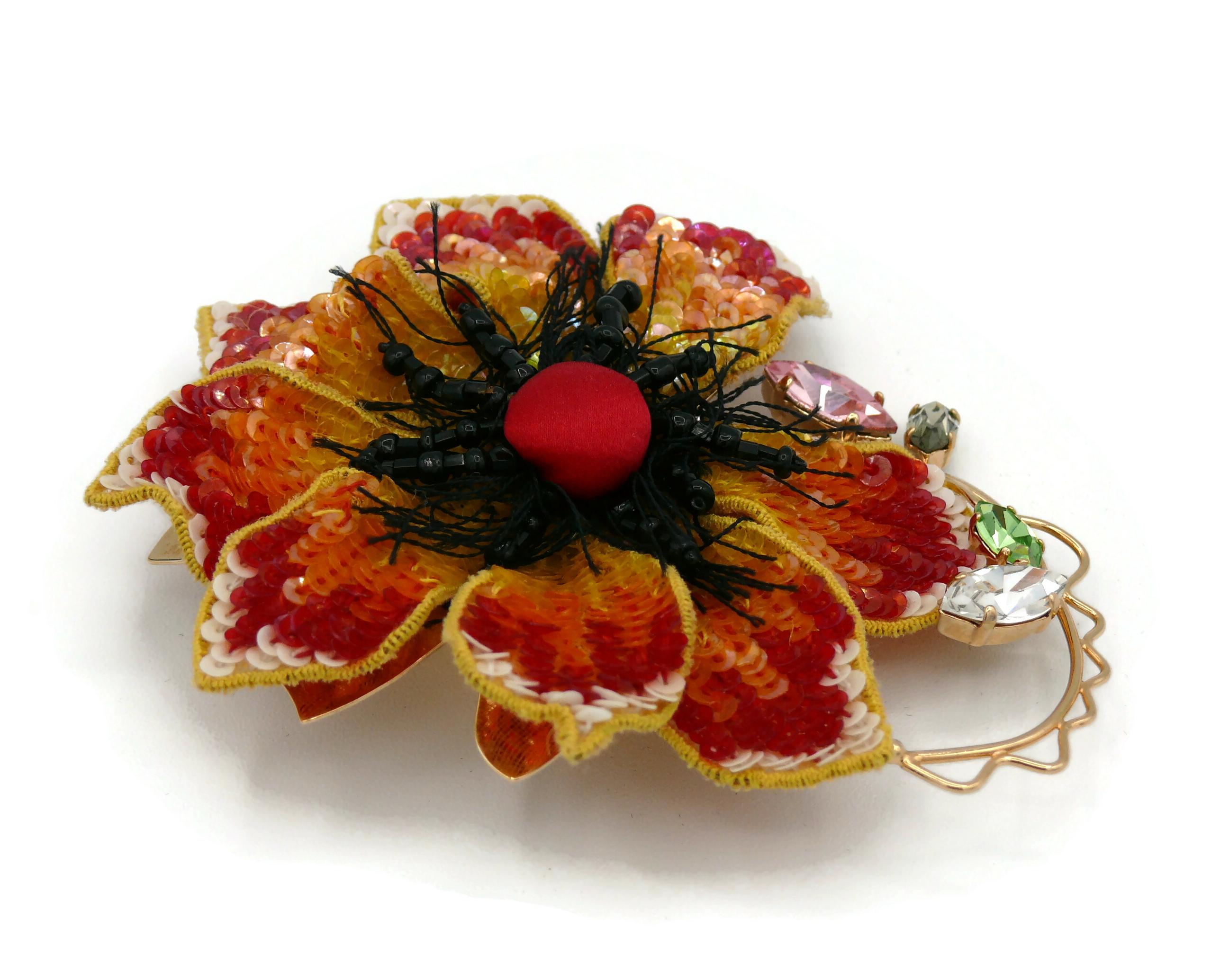 CHRISTIAN LACROIX Vintage Embroidered Flower Brooch For Sale 1