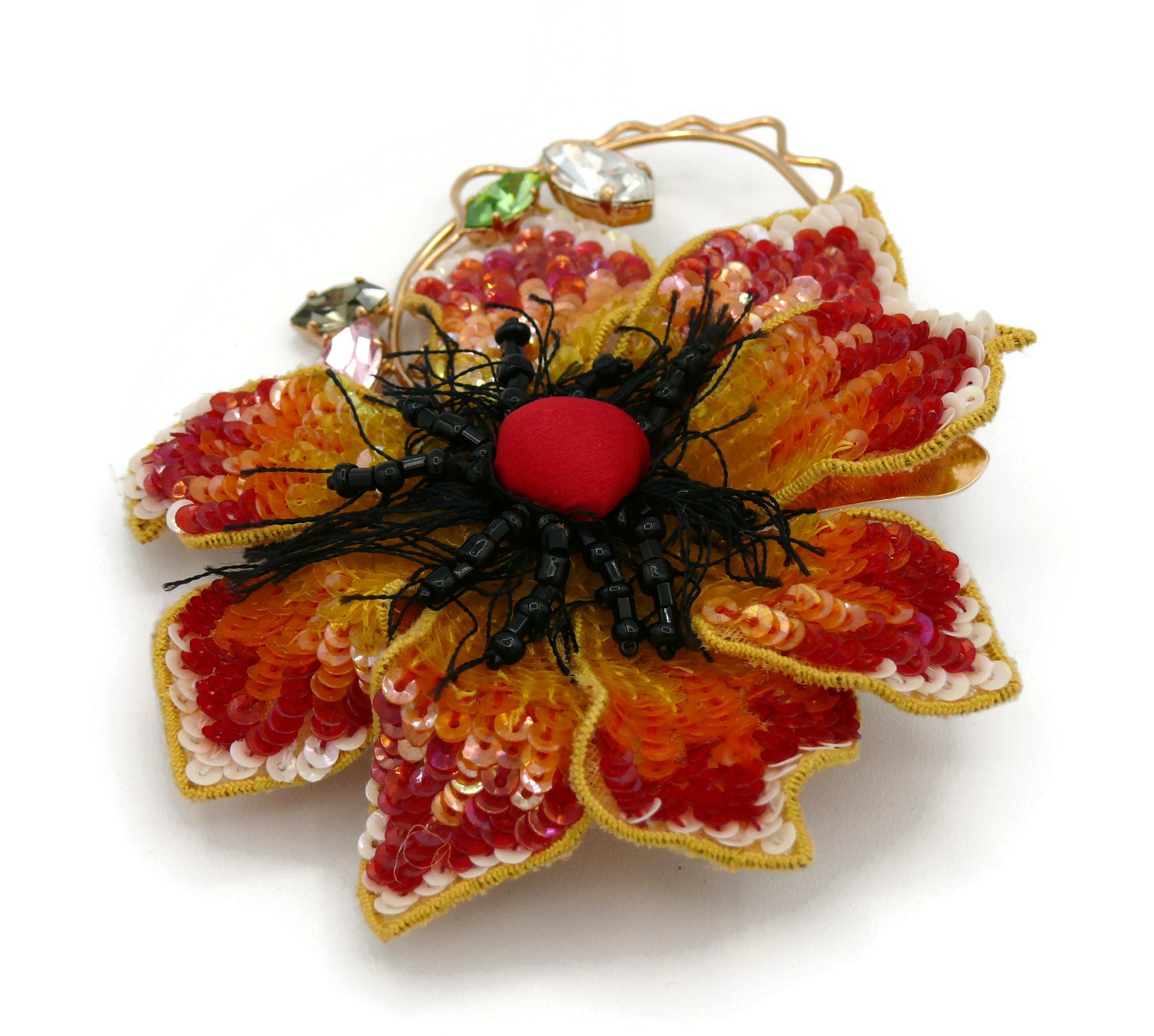 CHRISTIAN LACROIX Vintage Embroidered Flower Brooch For Sale 2