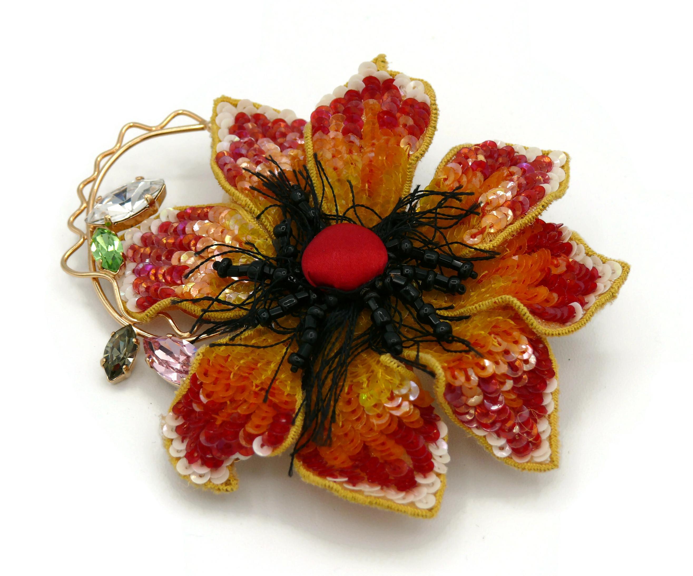 CHRISTIAN LACROIX Vintage Embroidered Flower Brooch For Sale 3