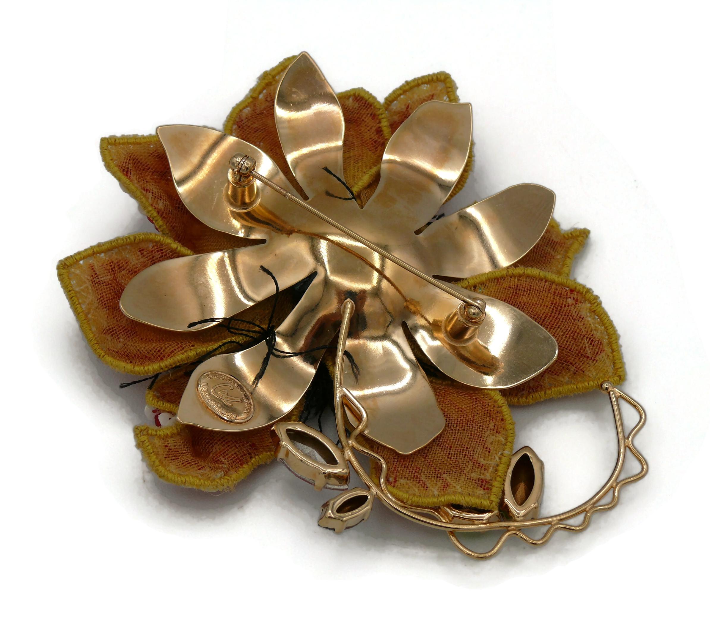 CHRISTIAN LACROIX Vintage Embroidered Flower Brooch For Sale 4
