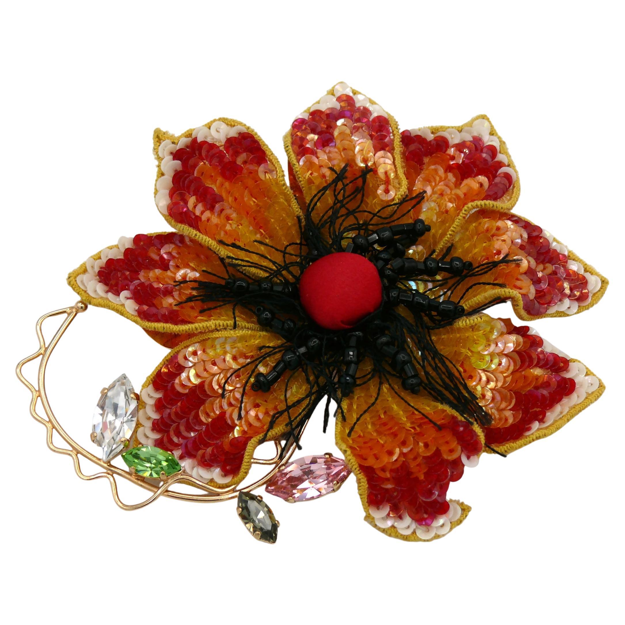 CHRISTIAN LACROIX Vintage Embroidered Flower Brooch For Sale