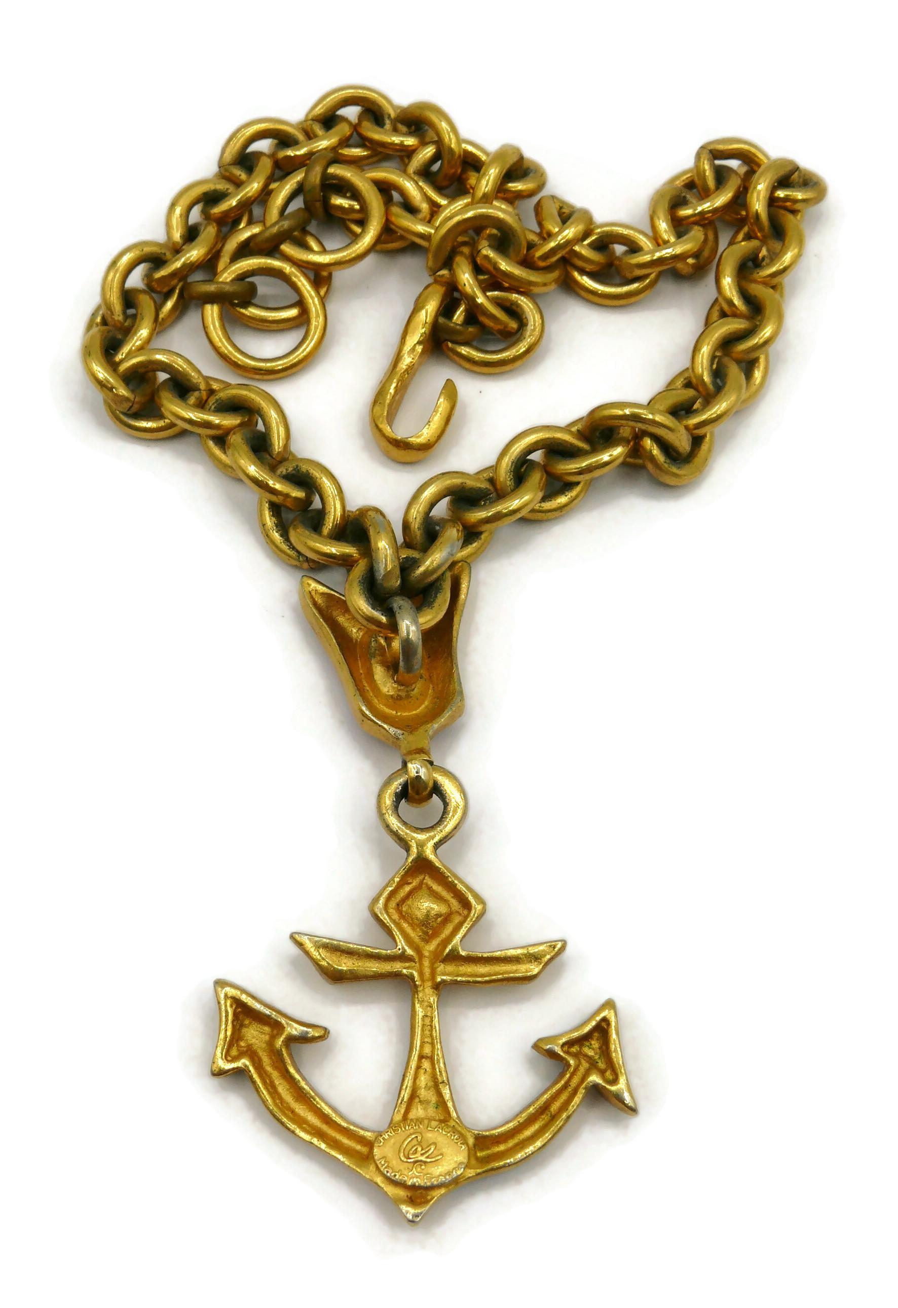 CHRISTIAN LACROIX Vintage Enamel Anchor Pendant Necklace For Sale 3