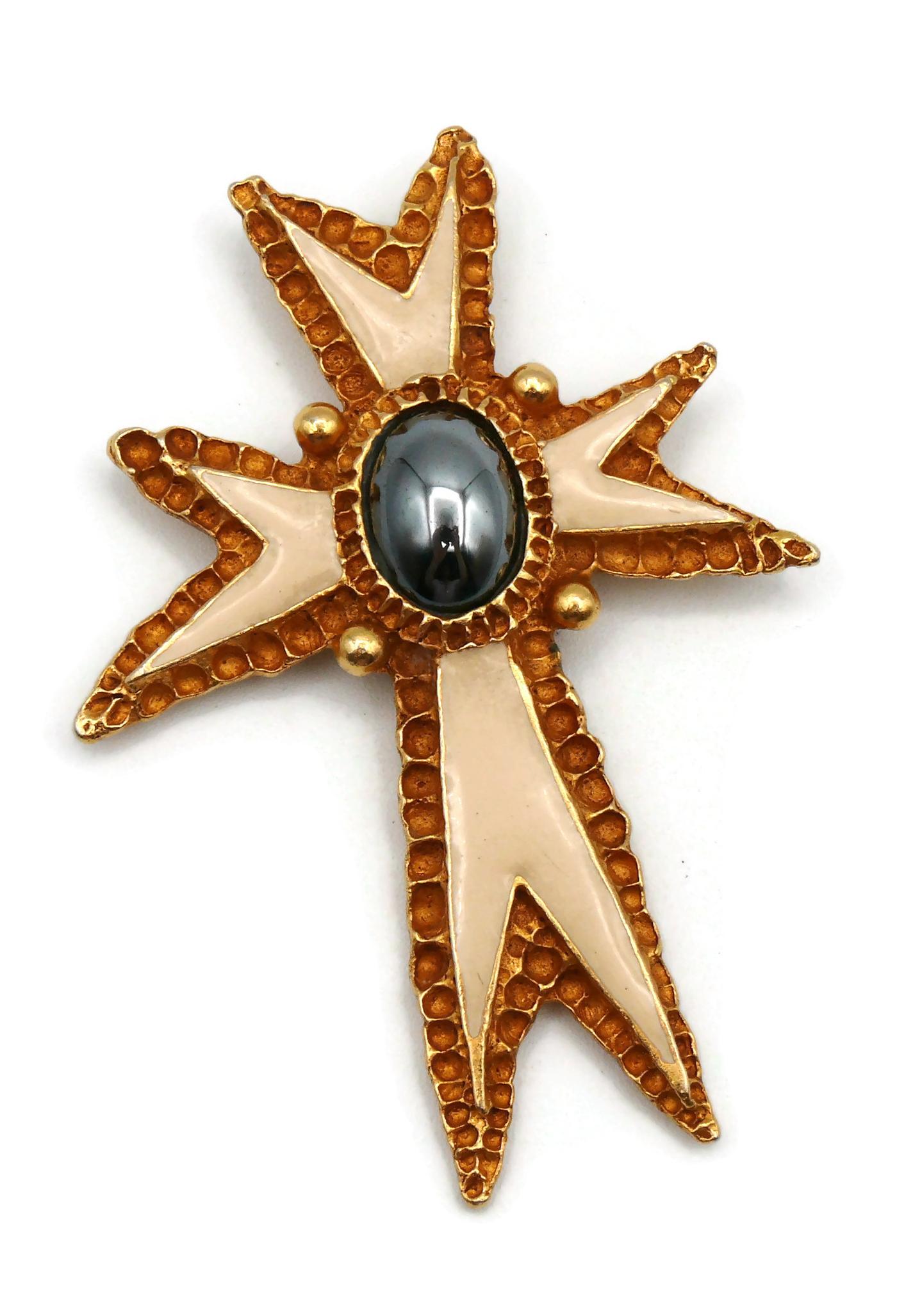 CHRISTIAN LACROIX Vintage Enamel Cross Brooch In Fair Condition For Sale In Nice, FR