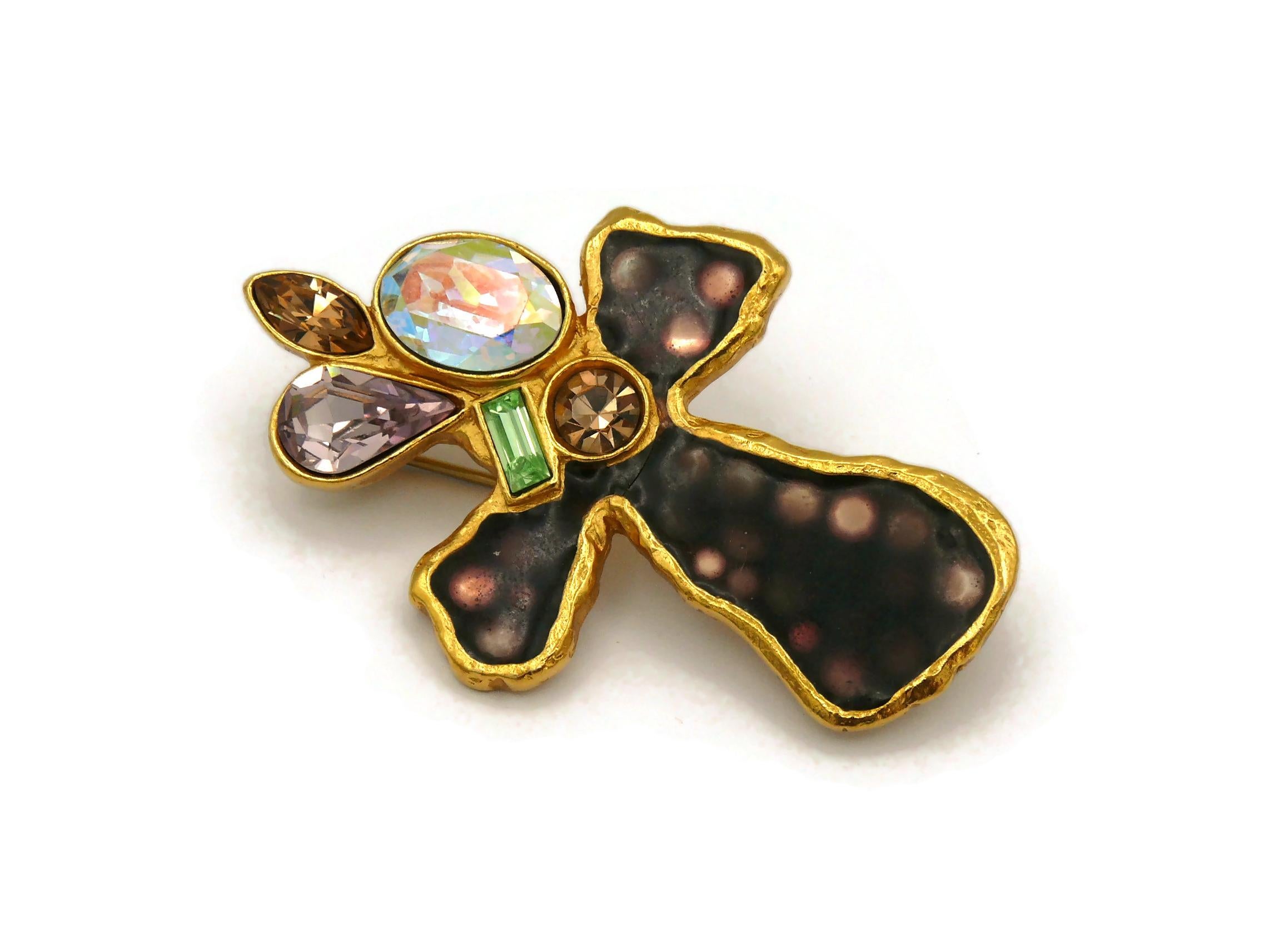 CHRISTIAN LACROIX Vintage Enamel Cross Brooch In Good Condition For Sale In Nice, FR