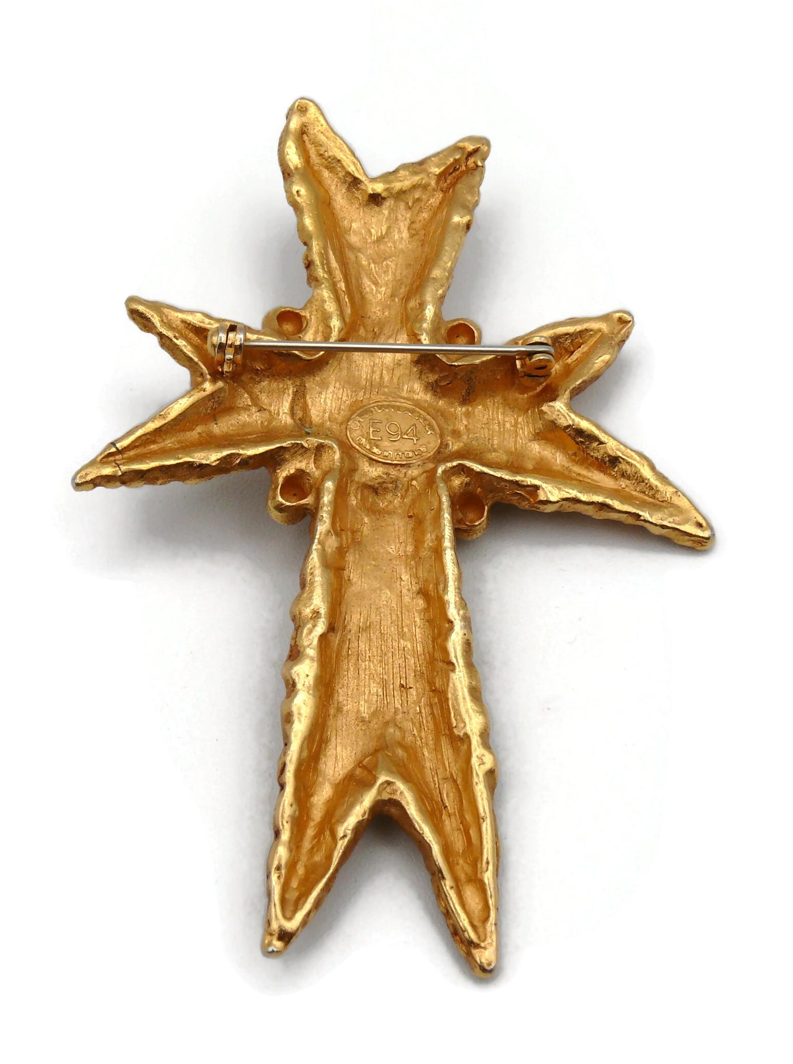 CHRISTIAN LACROIX Vintage Enamel Cross Brooch For Sale 4