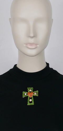 CHRISTIAN LACROIX Vintage Enamel Cross Brooch Pendant