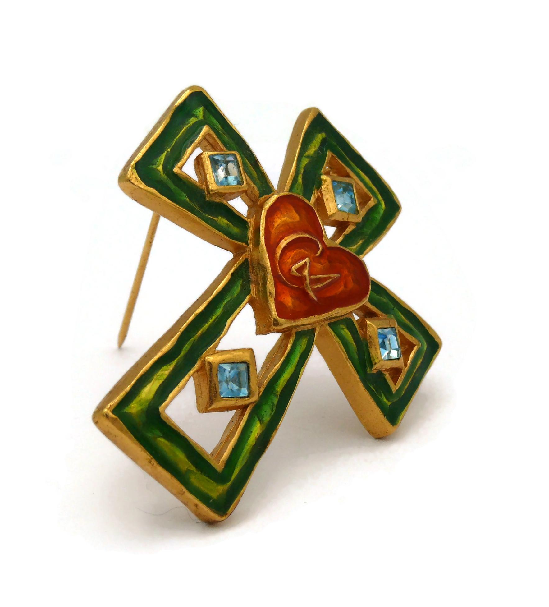 CHRISTIAN LACROIX Vintage Enamel Cross Brooch Pendant In Good Condition For Sale In Nice, FR
