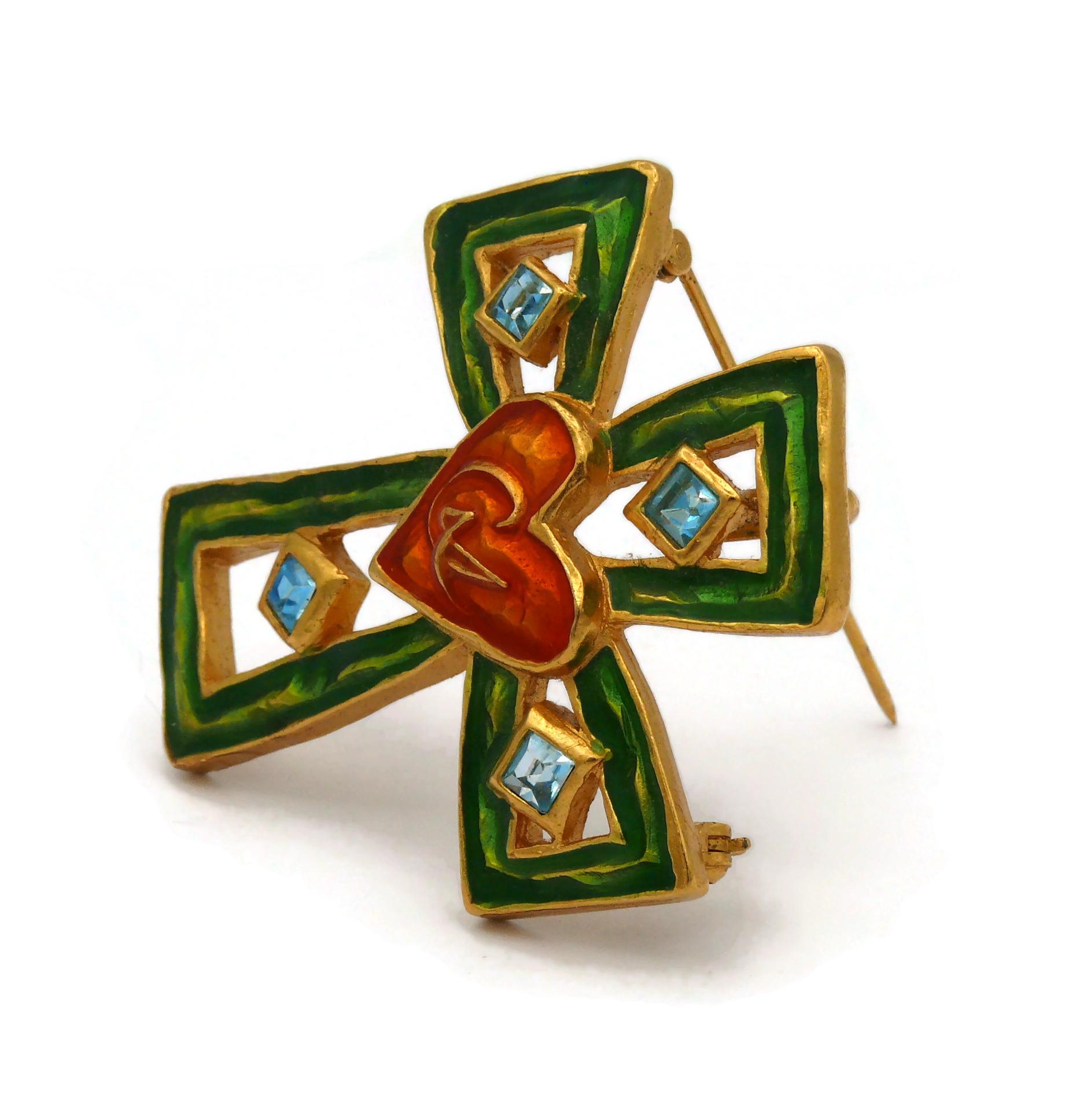 CHRISTIAN LACROIX Vintage Enamel Cross Brooch Pendant For Sale 1