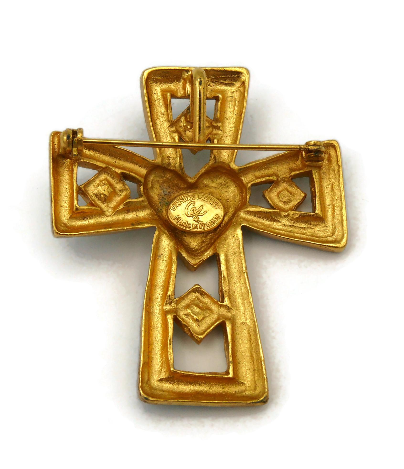CHRISTIAN LACROIX Vintage Enamel Cross Brooch Pendant For Sale 2