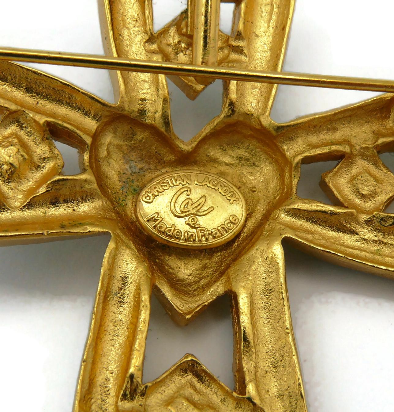 CHRISTIAN LACROIX Vintage Enamel Cross Brooch Pendant For Sale 3
