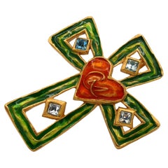 CHRISTIAN LACROIX Vintage Enamel Cross Brooch Pendant