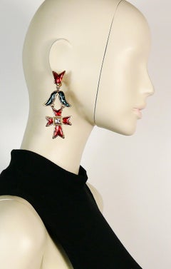 Christian Lacroix Vintage Enamel Cross Dangling Earrings