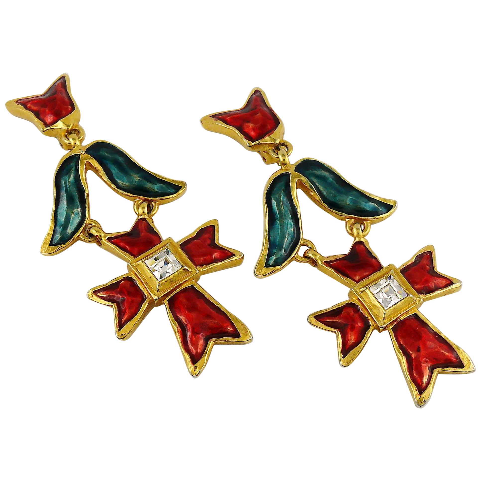 Christian Lacroix Vintage Enamel Cross Dangling Earrings at 1stDibs