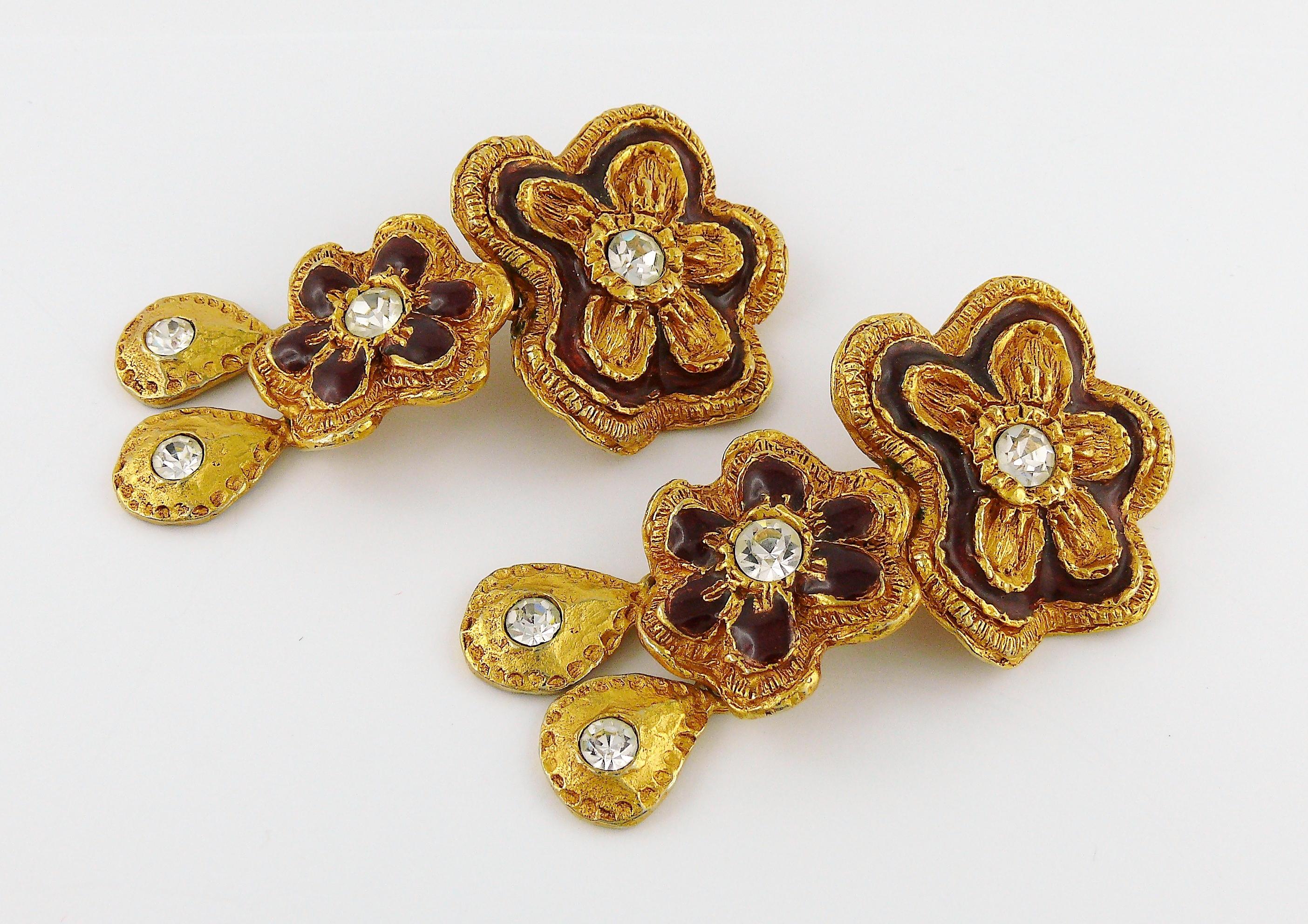 Christian Lacroix Vintage Enamel Flowers Dangling Earrings 1