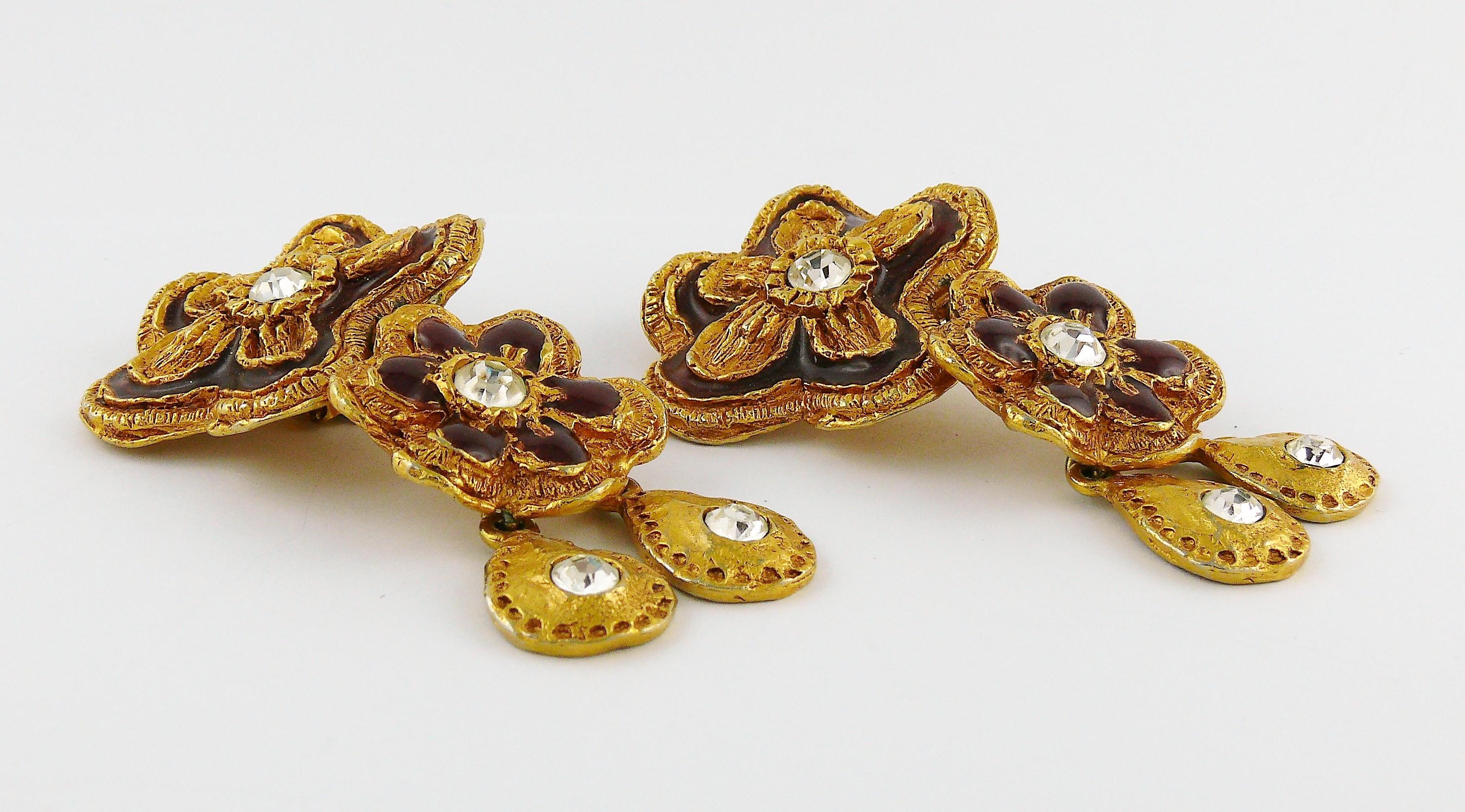 Christian Lacroix Vintage Enamel Flowers Dangling Earrings 2