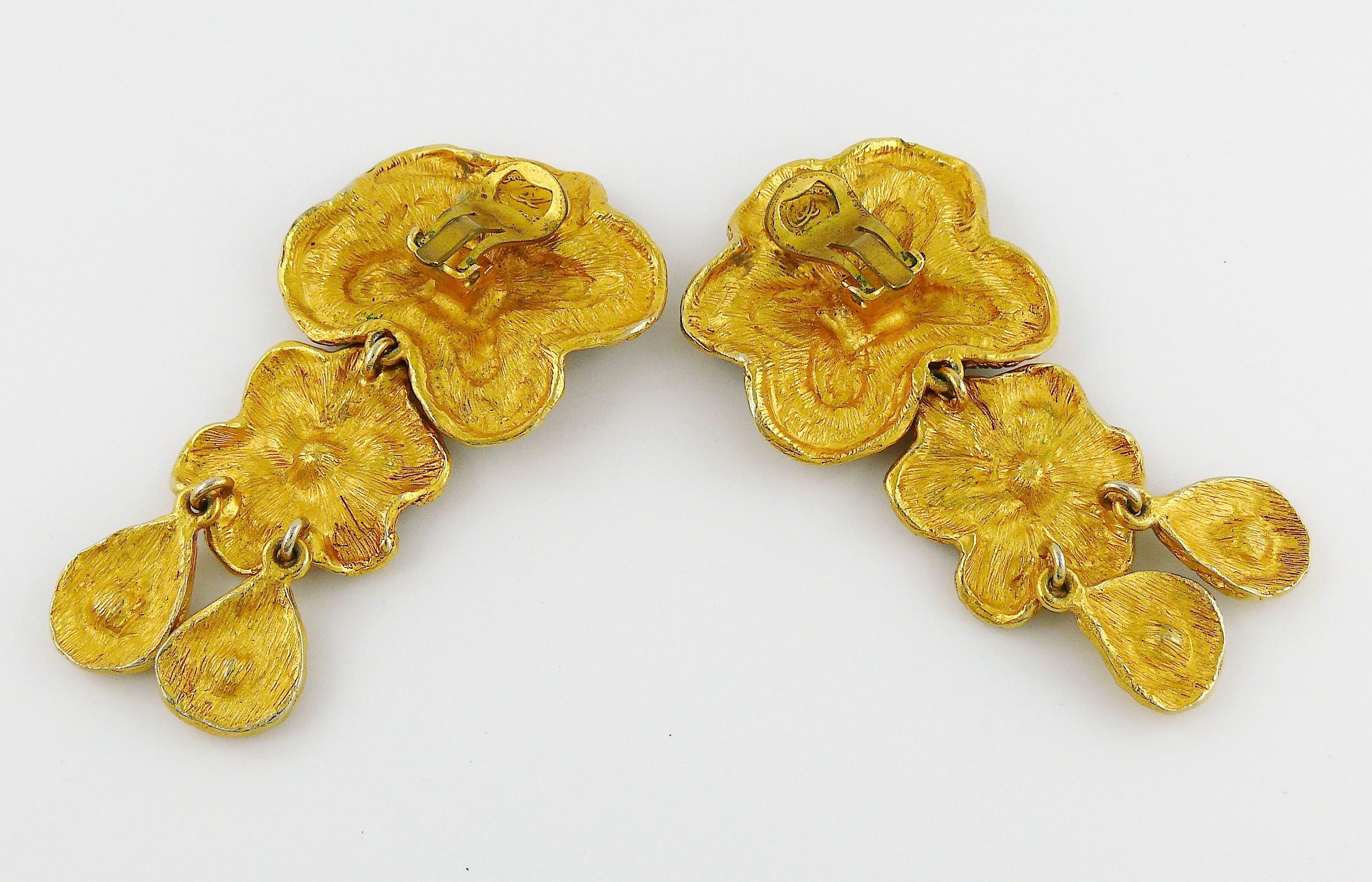 Christian Lacroix Vintage Enamel Flowers Dangling Earrings 4