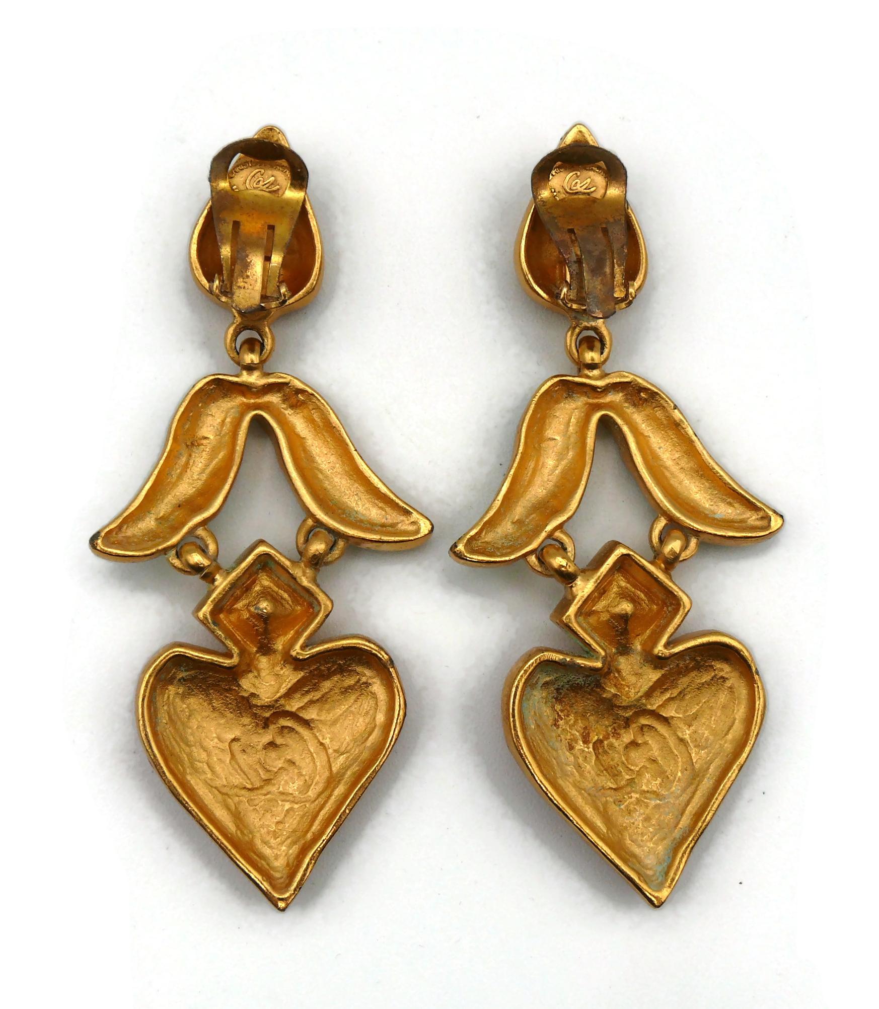 CHRISTIAN LACROIX Vintage Enamel Heart Dangling Earrings For Sale 3
