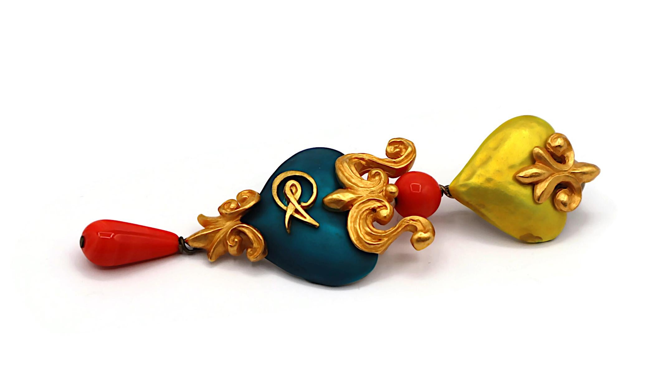 CHRISTIAN LACROIX Vintage Enamel Hearts Dangle Earrings For Sale 7