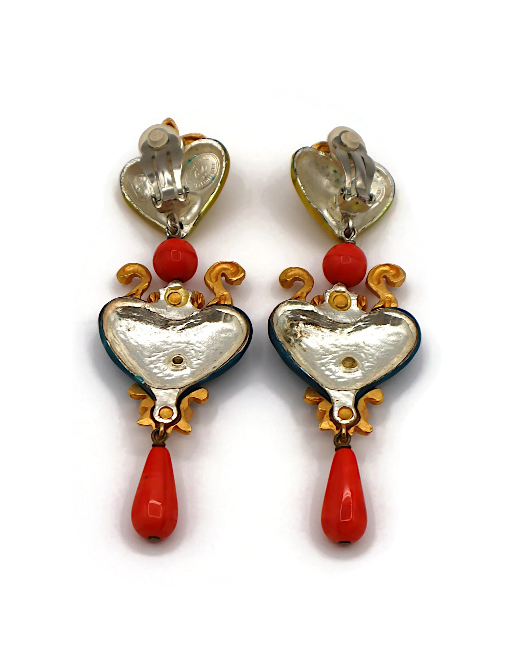 CHRISTIAN LACROIX Vintage Enamel Hearts Dangle Earrings For Sale 8