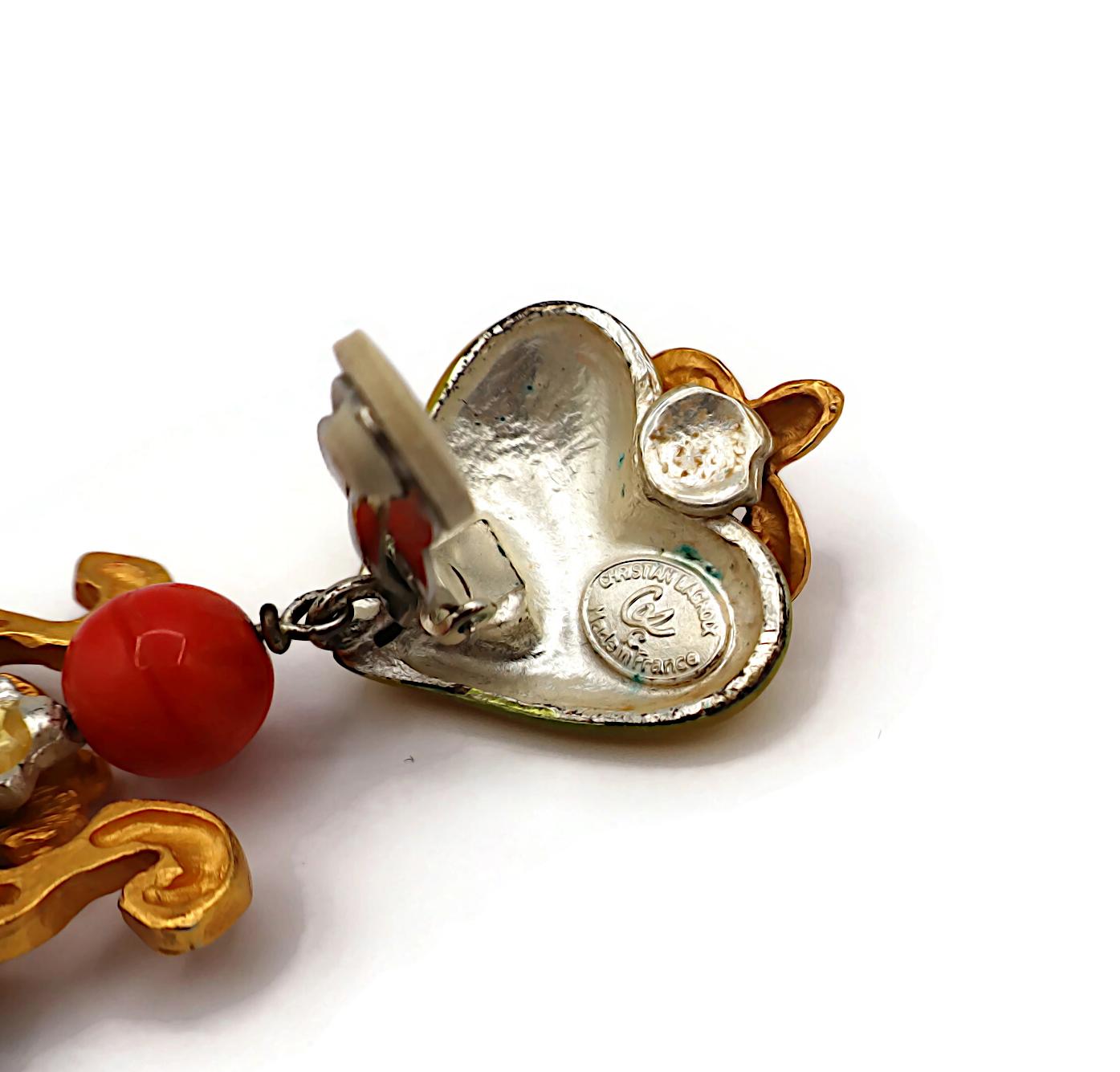 CHRISTIAN LACROIX Vintage Enamel Hearts Dangle Earrings For Sale 9