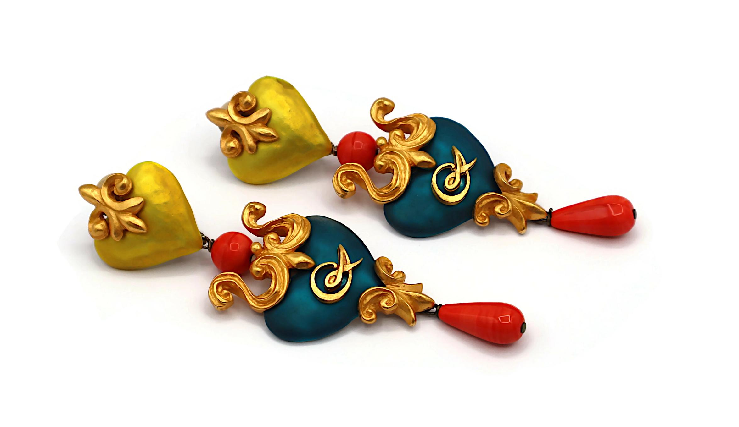 Women's CHRISTIAN LACROIX Vintage Enamel Hearts Dangle Earrings For Sale