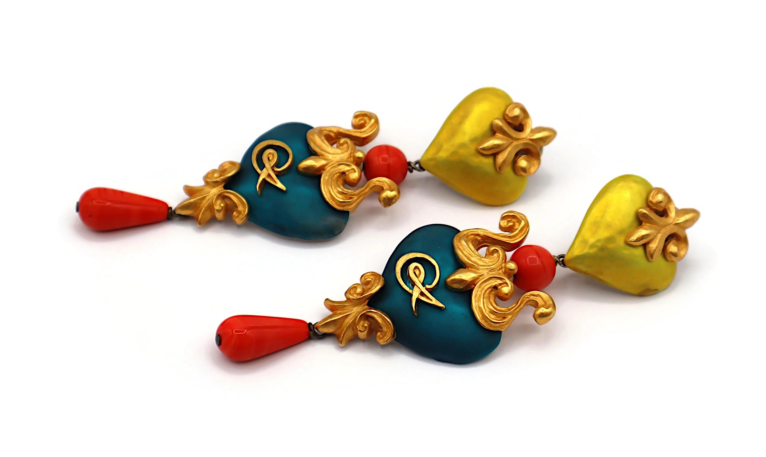 CHRISTIAN LACROIX Vintage Enamel Hearts Dangle Earrings For Sale 2