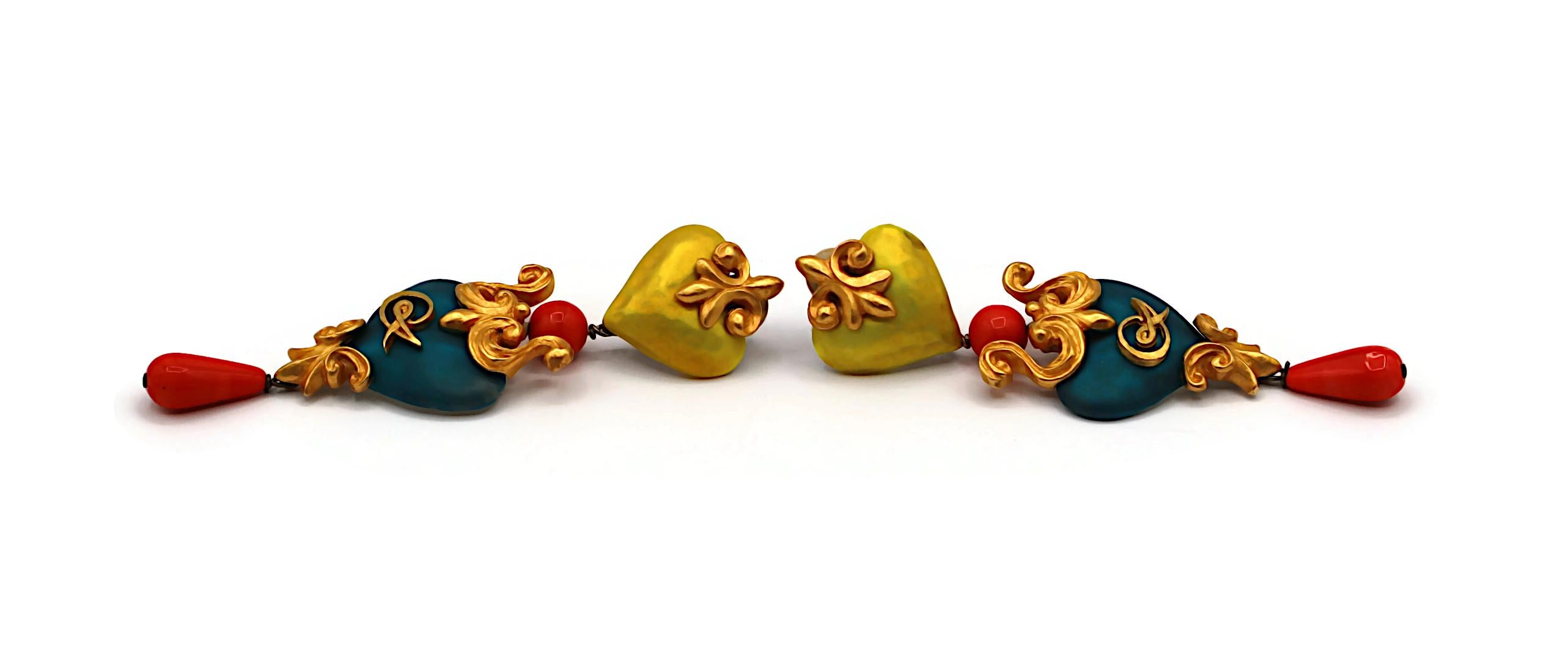 CHRISTIAN LACROIX Vintage Enamel Hearts Dangle Earrings For Sale 3