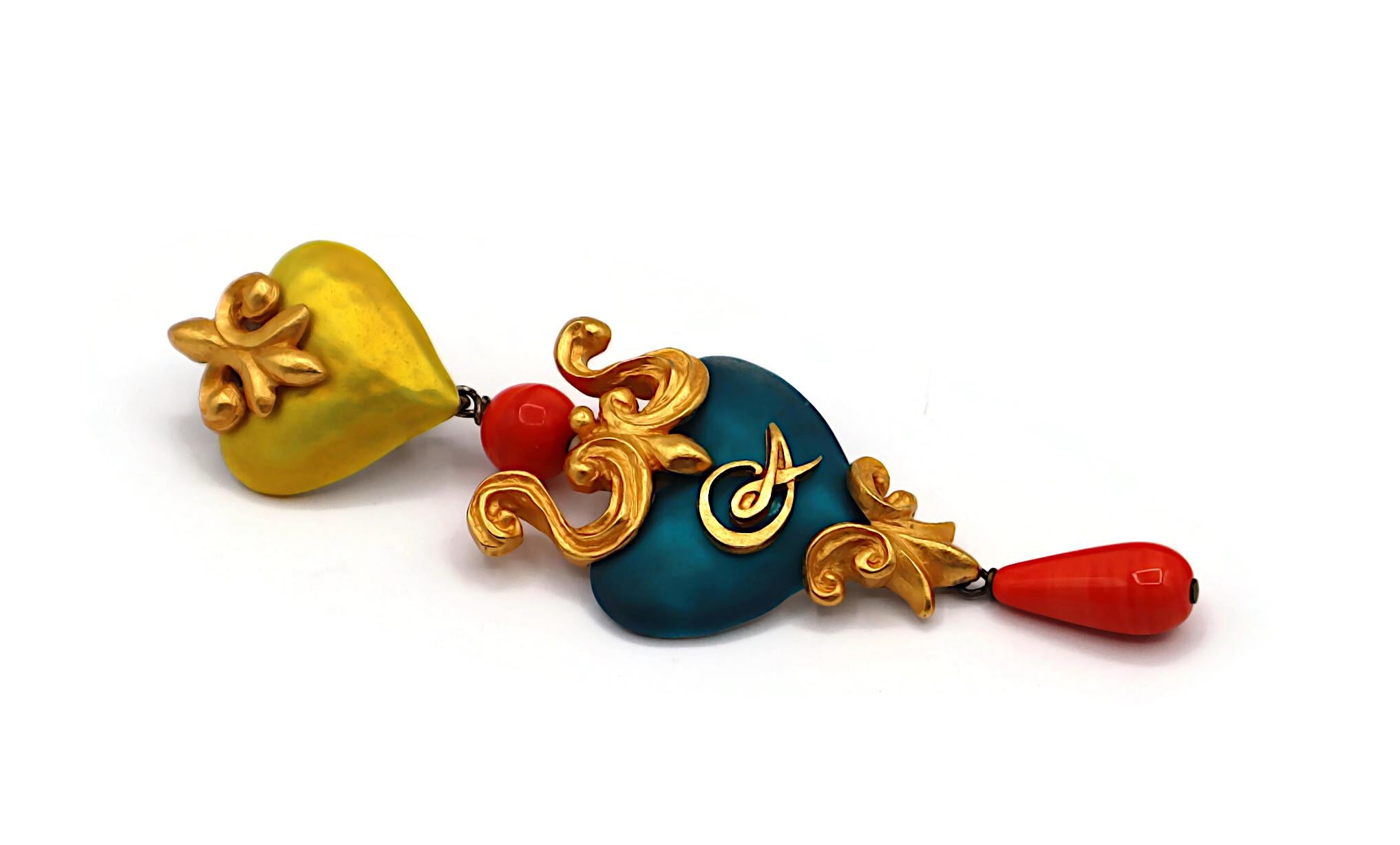 CHRISTIAN LACROIX Vintage Enamel Hearts Dangle Earrings For Sale 4