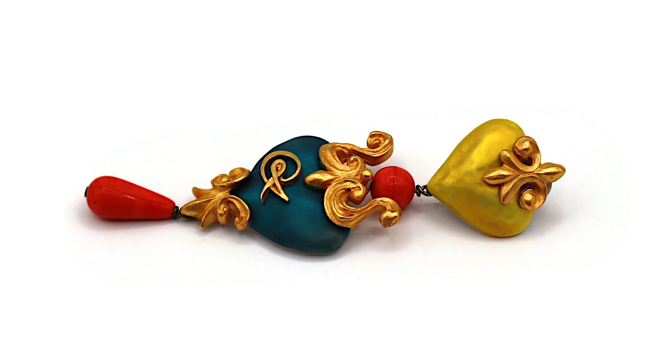 CHRISTIAN LACROIX Vintage Enamel Hearts Dangle Earrings For Sale 5