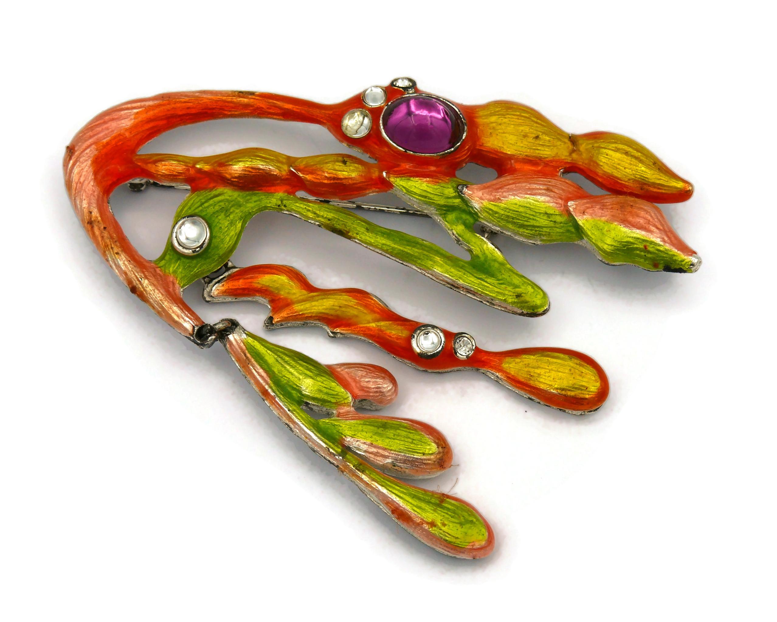 CHRISTIAN LACROIX Vintage Enameled Seaweed Dangle Brooch In Good Condition For Sale In Nice, FR