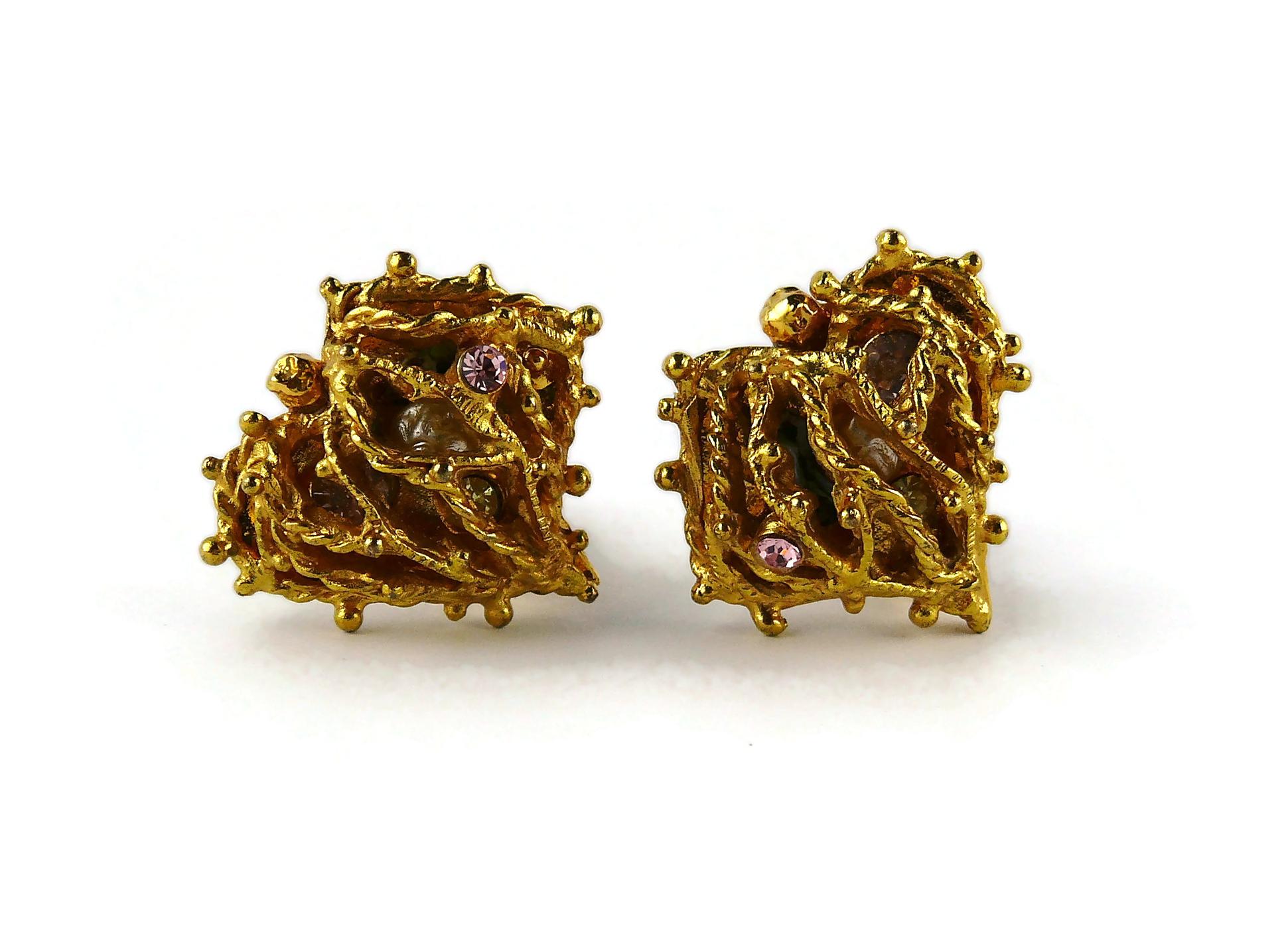 Christian Lacroix Vintage Encaged Heart Clip-On Earrings In Good Condition For Sale In Nice, FR