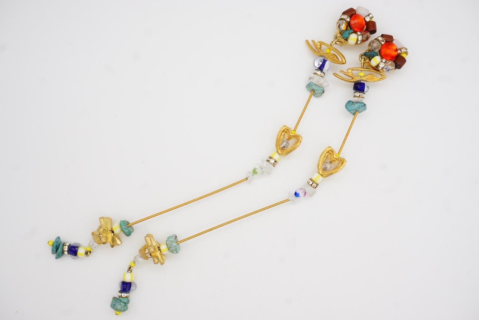 Christian Lacroix Vintage Extra Lange Logo Türkis Herz Kristall Tropfen Ohrringe im Angebot 2