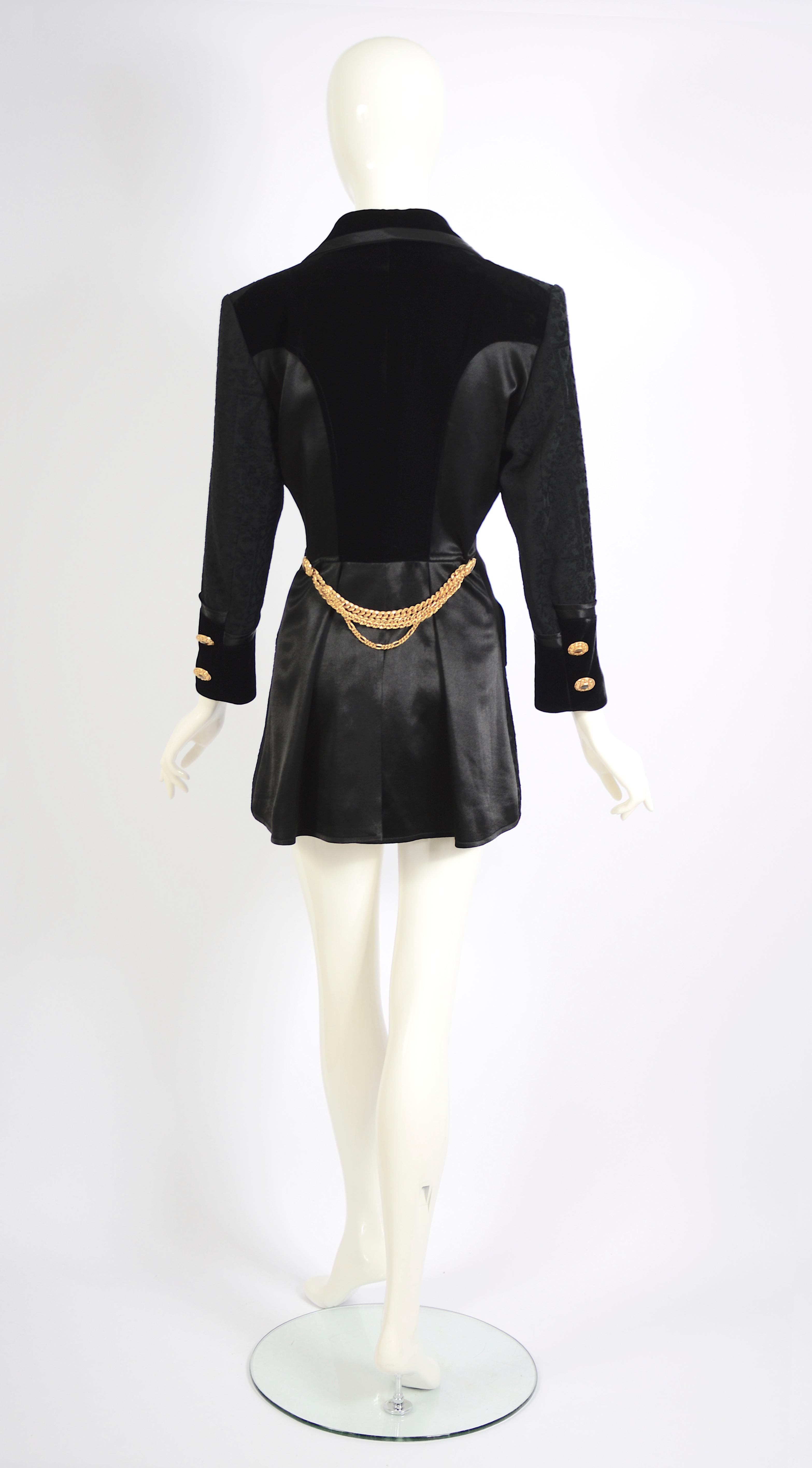 Christian Lacroix Vintage F/W 1994 Gold Buttons & Chains Black Evening Jacket 10