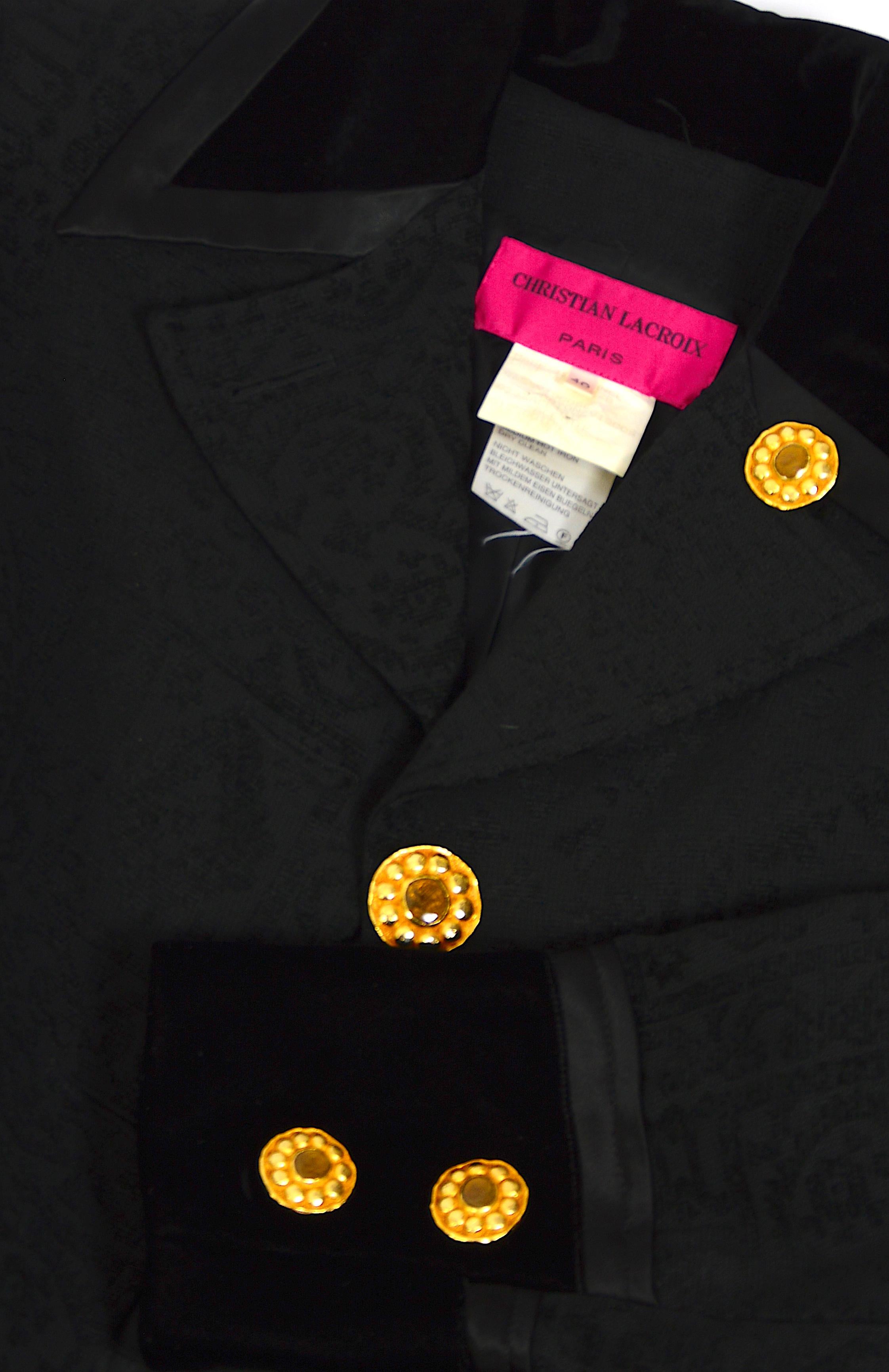 Christian Lacroix Vintage F/W 1994 Gold Buttons & Chains Black Evening Jacket 13