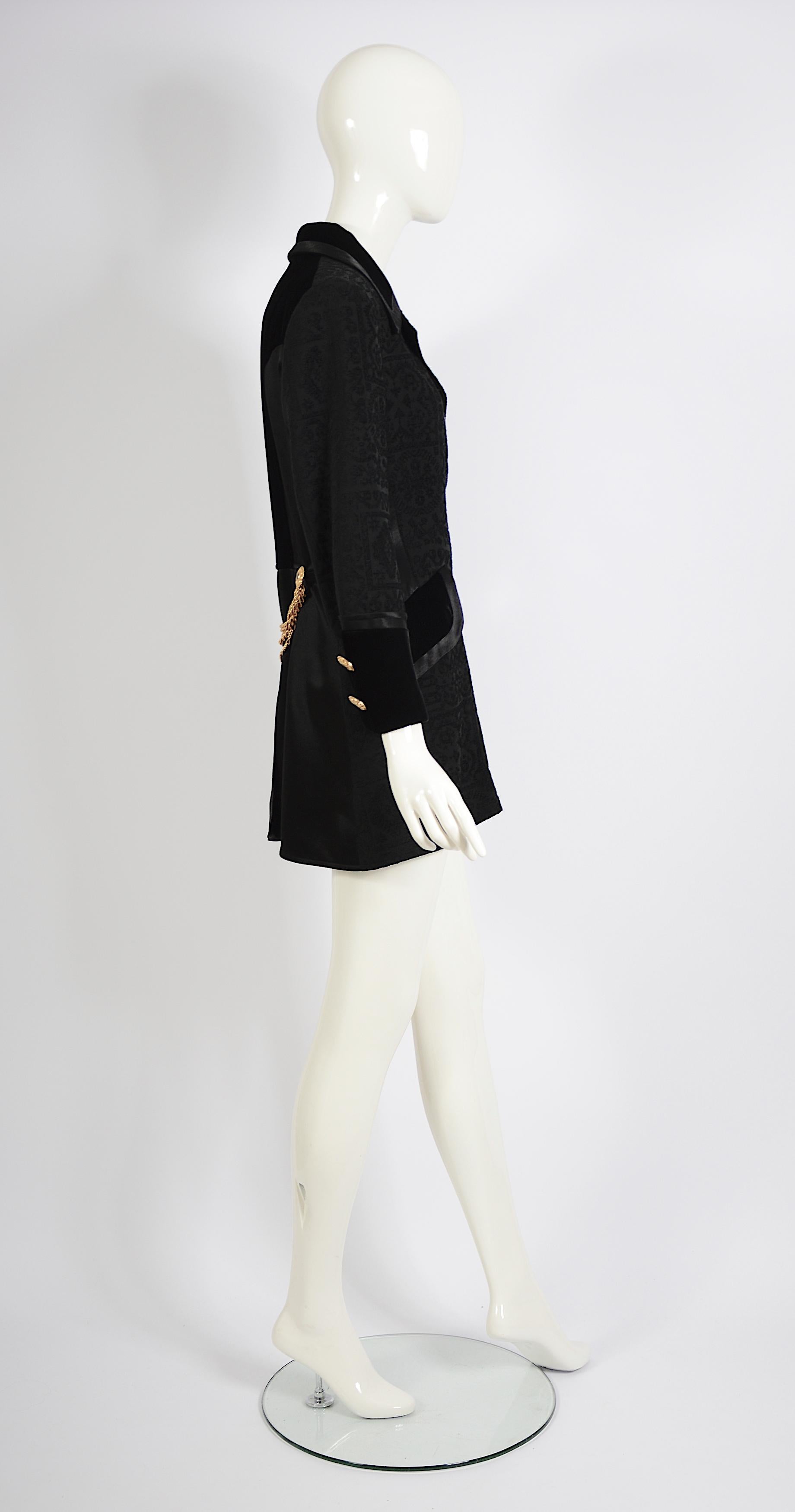 Christian Lacroix Vintage F/W 1994 Gold Buttons & Chains Black Evening Jacket 14