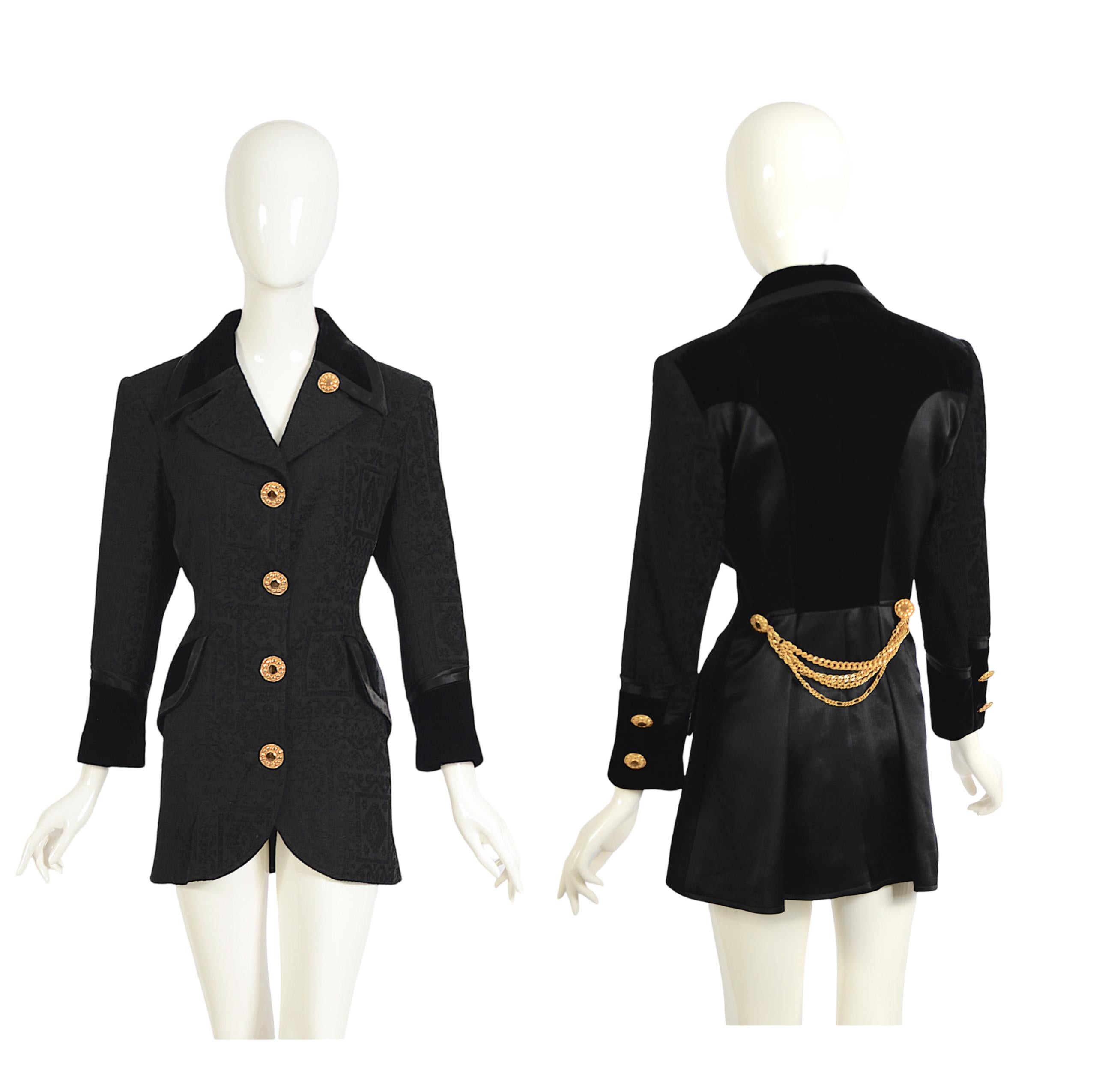 Christian Lacroix Vintage F/W 1994 Gold Buttons & Chains Black Evening Jacket In Excellent Condition In Antwerpen, Vlaams Gewest