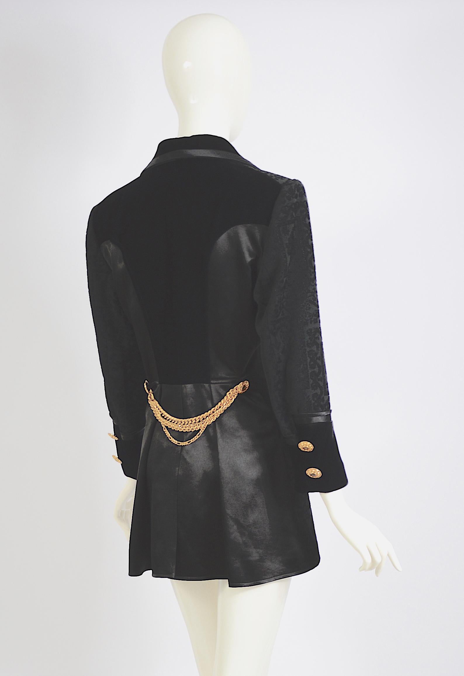 Christian Lacroix Vintage F/W 1994 Gold Buttons & Chains Black Evening Jacket 1