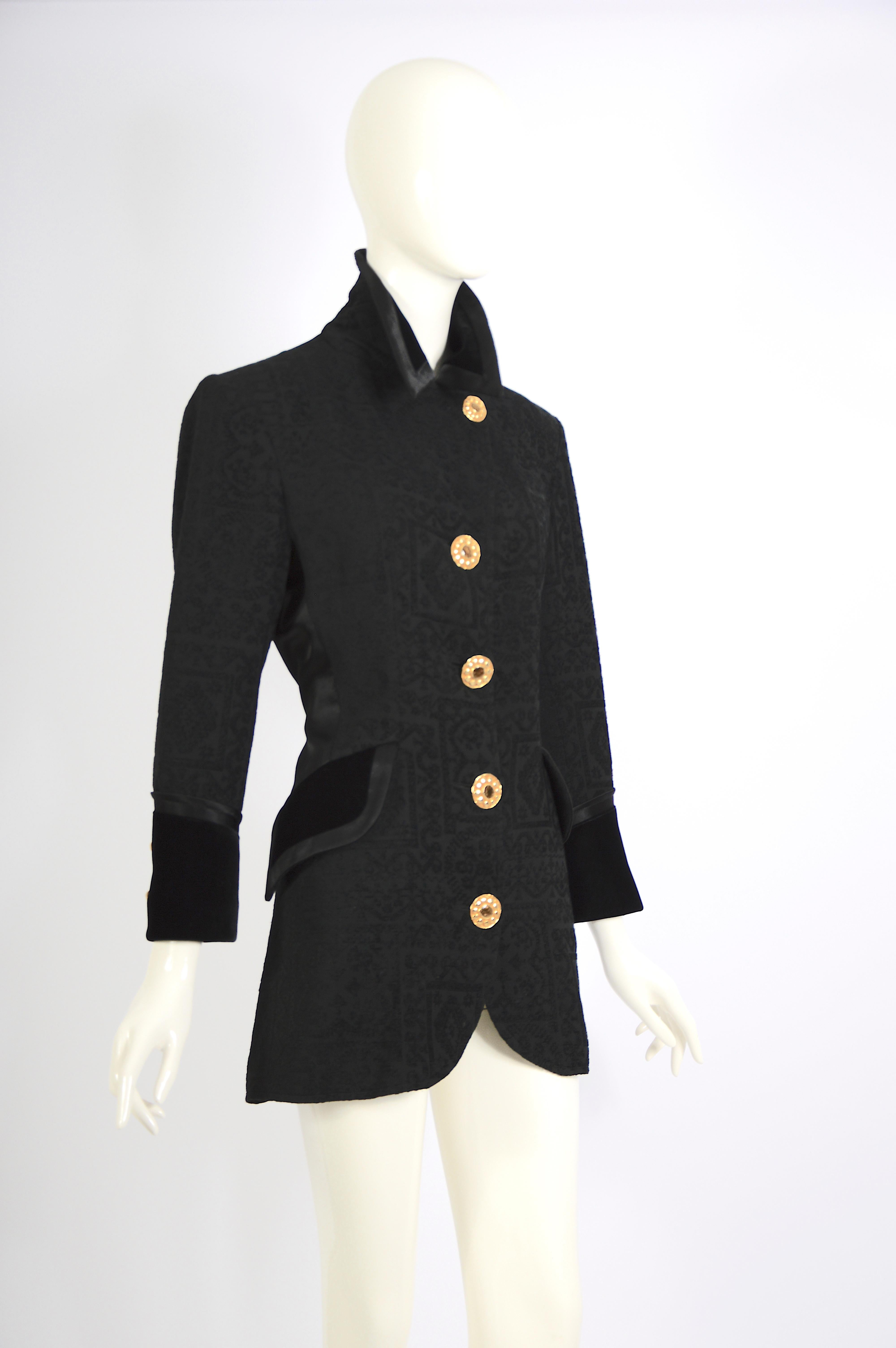 Christian Lacroix Vintage F/W 1994 Gold Buttons & Chains Black Evening Jacket 2