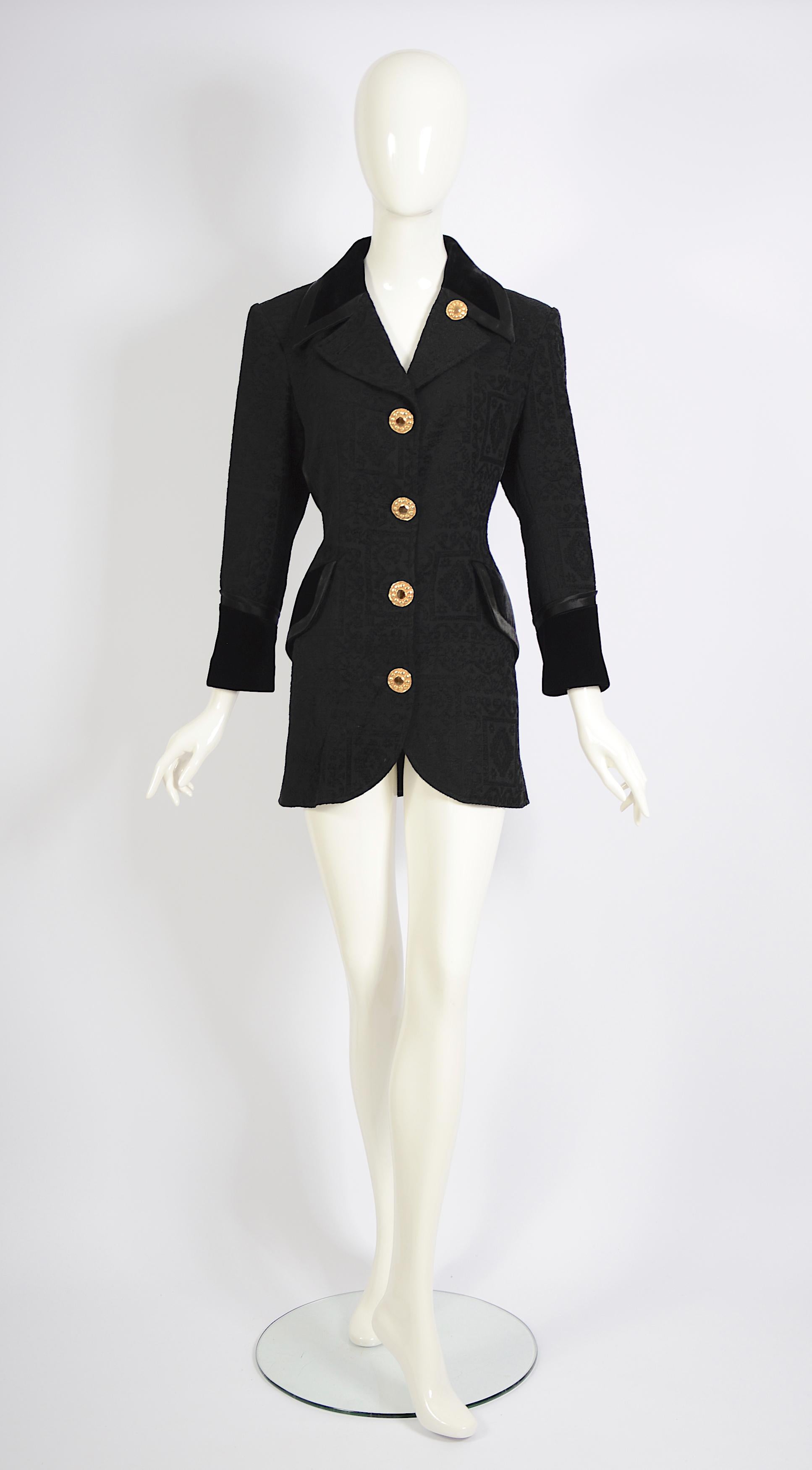 Christian Lacroix Vintage F/W 1994 Gold Buttons & Chains Black Evening Jacket 3
