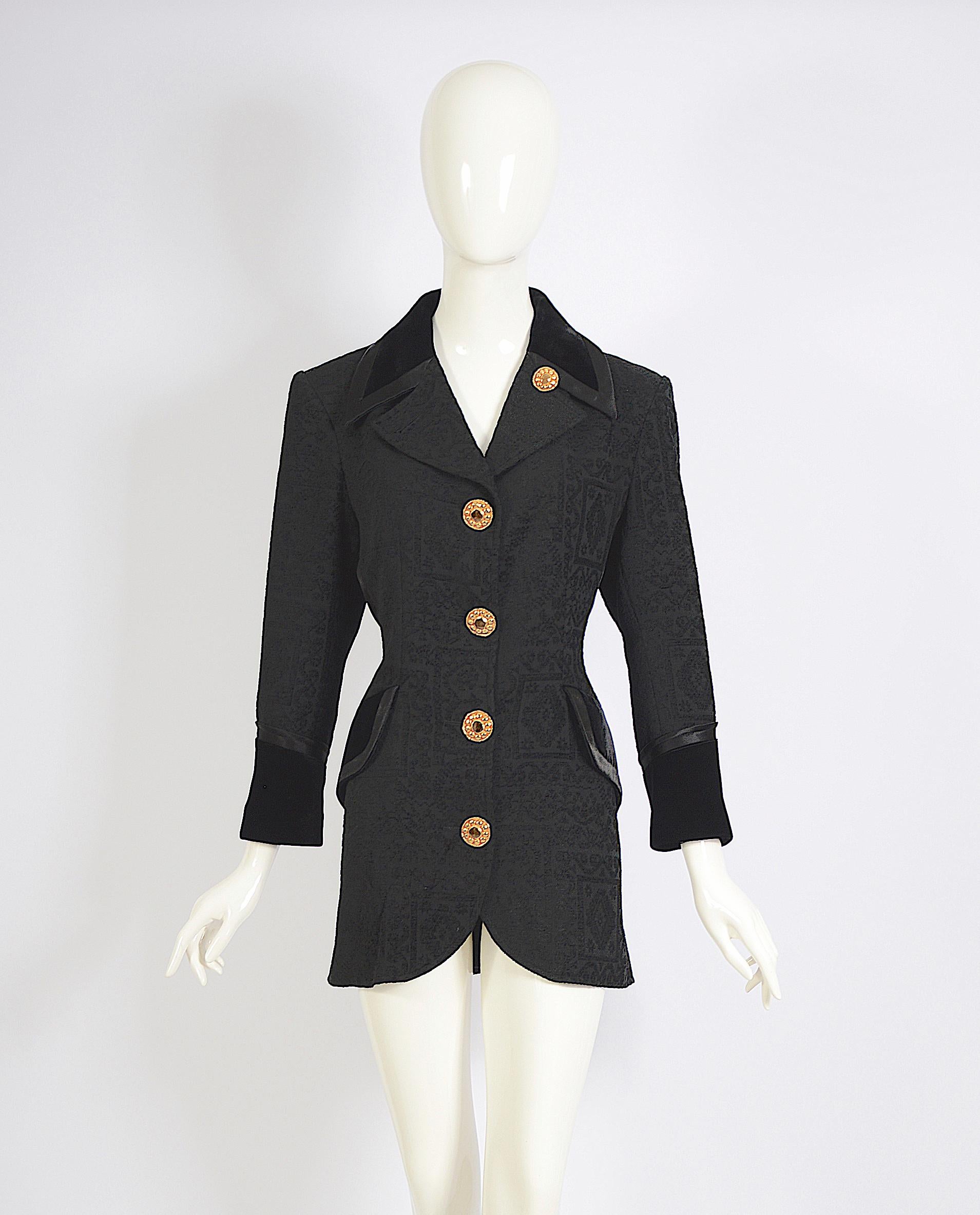 Christian Lacroix Vintage F/W 1994 Gold Buttons & Chains Black Evening Jacket 4
