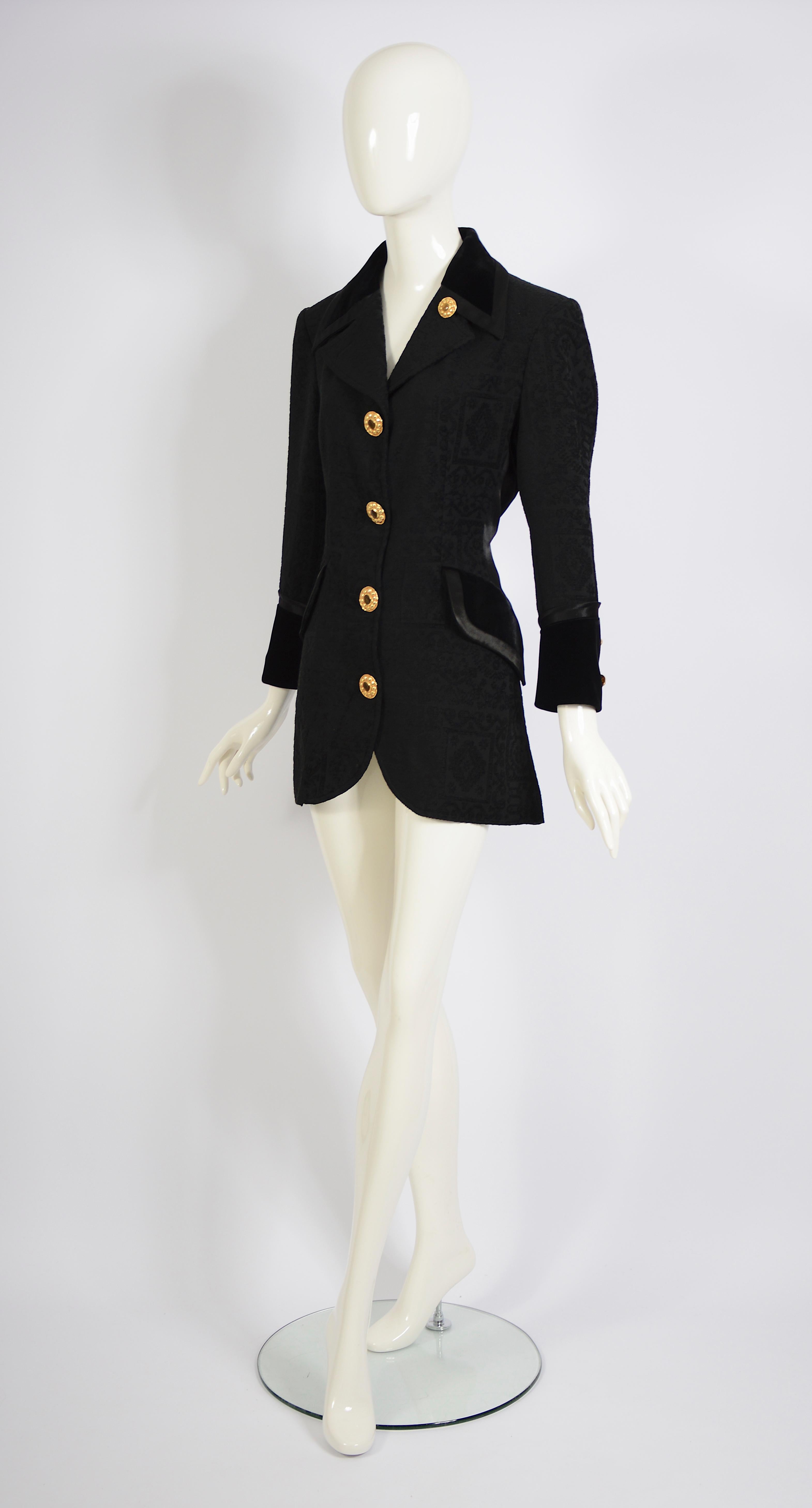 Christian Lacroix Vintage F/W 1994 Gold Buttons & Chains Black Evening Jacket 5