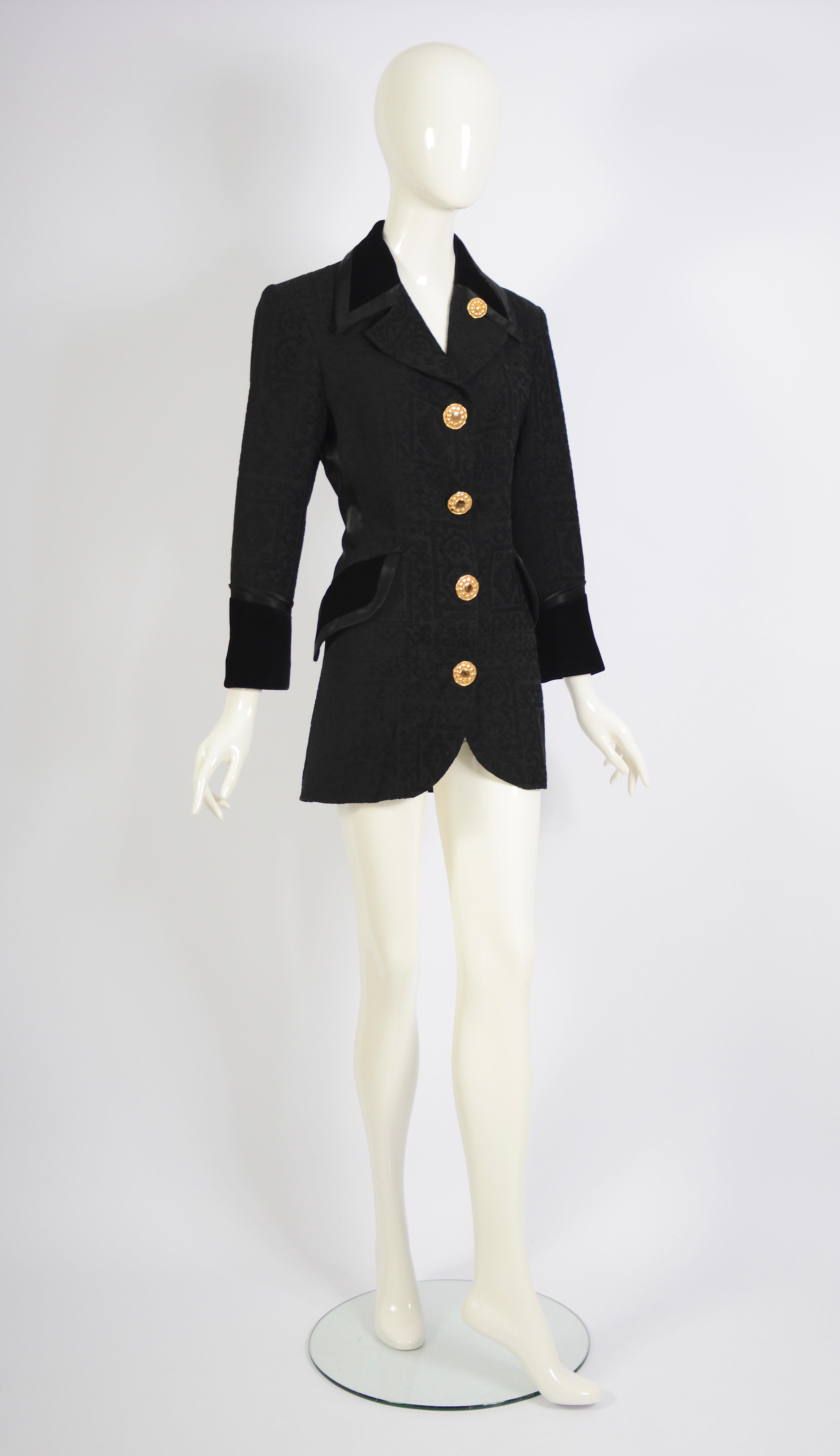 Christian Lacroix Vintage F/W 1994 Gold Buttons & Chains Black Evening Jacket 6