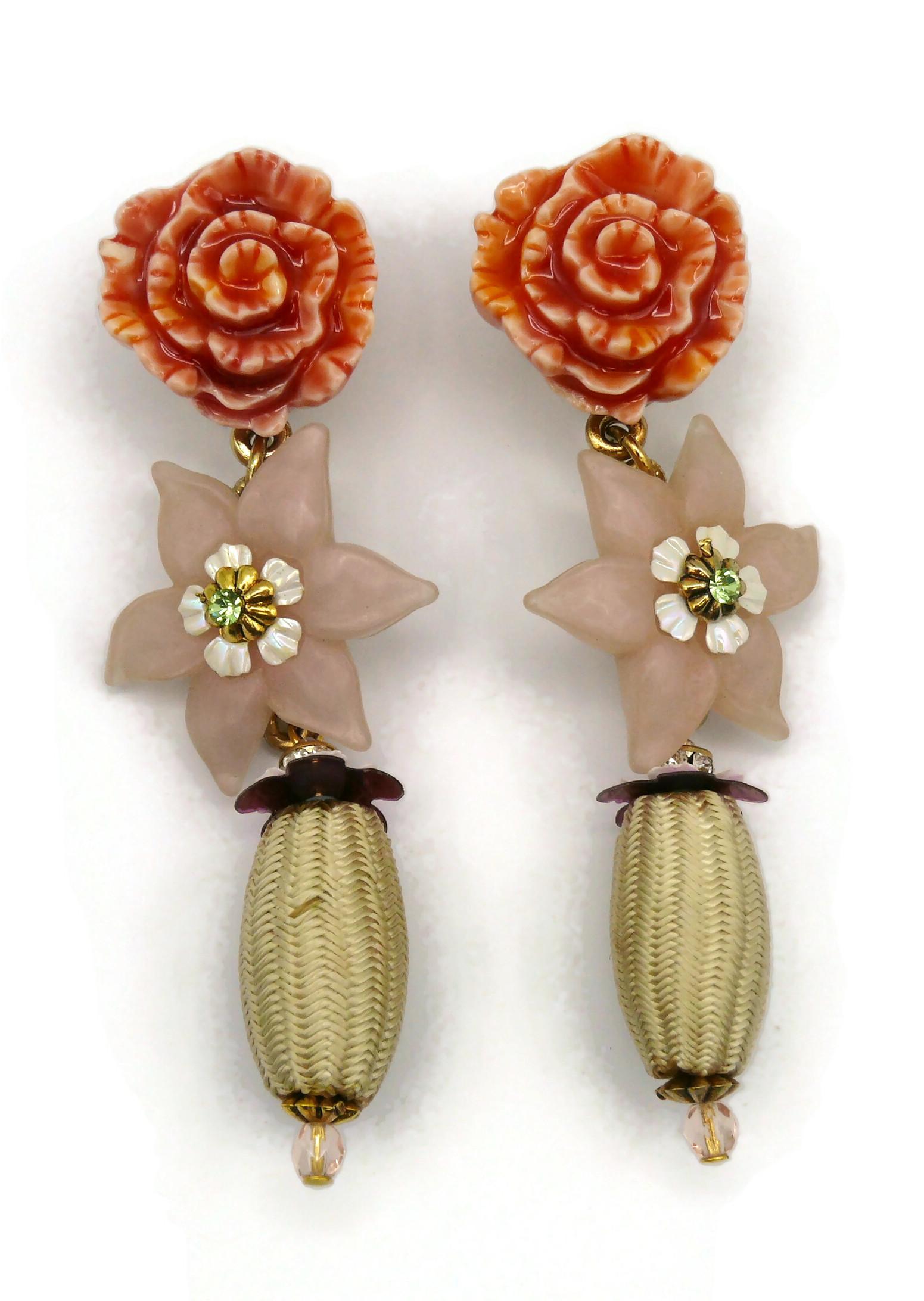 CHRISTIAN LACROIX Vintage Floral Dangling Earrings In Good Condition For Sale In Nice, FR