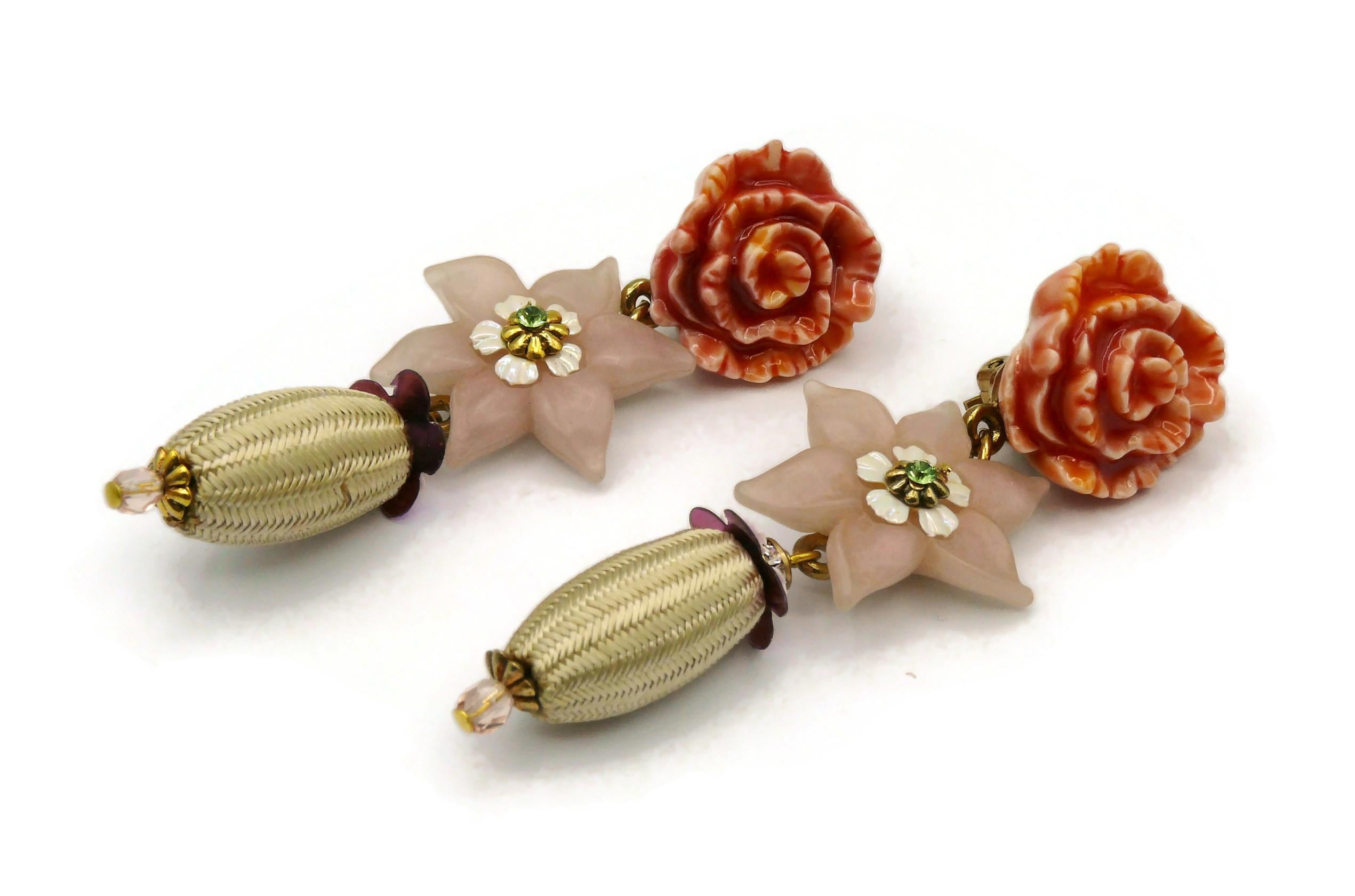 CHRISTIAN LACROIX Vintage Floral Dangling Earrings For Sale 2
