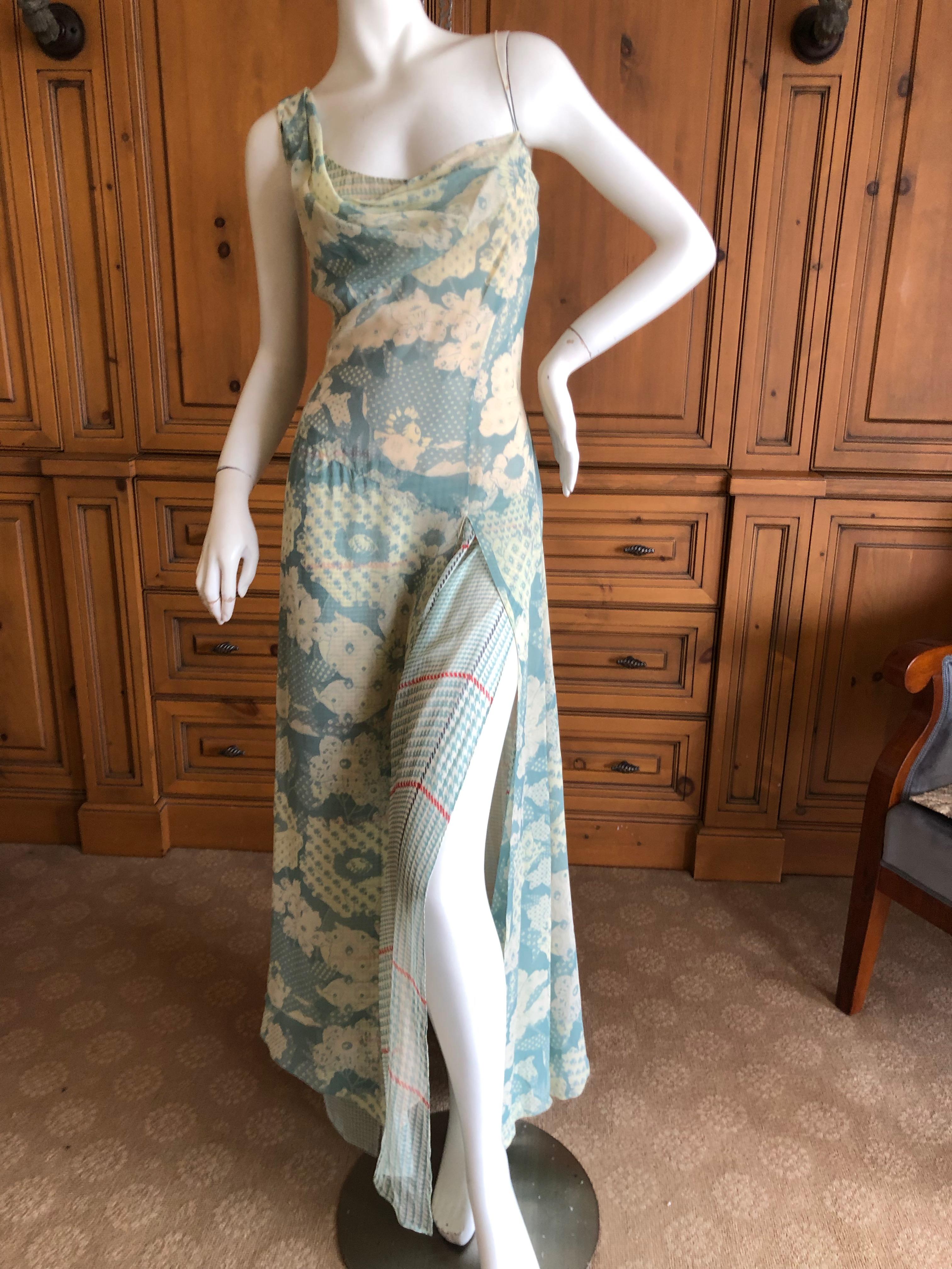 Gray Christian Lacroix Vintage Floral Silk Chiffon Layered Evening Dress For Sale