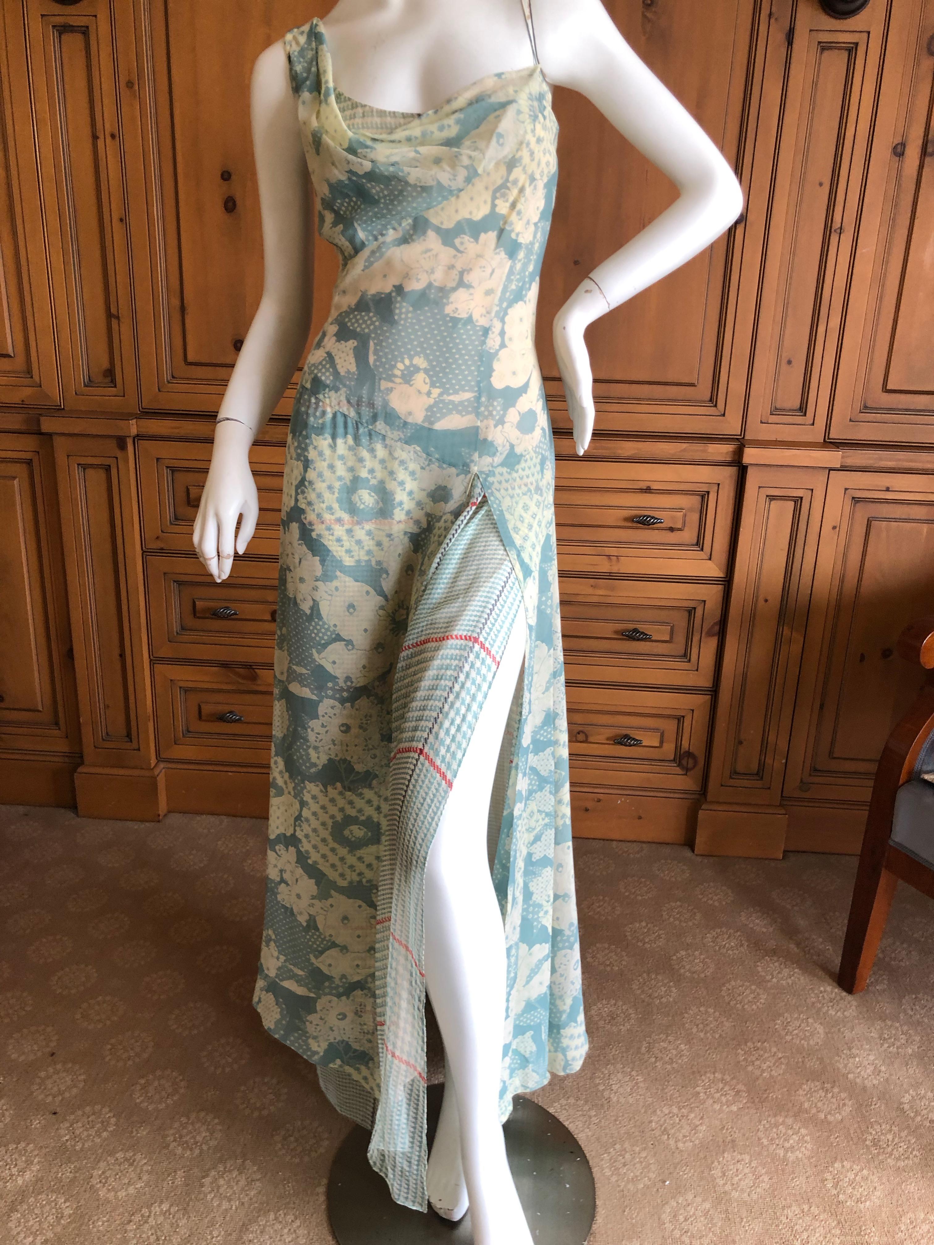 Christian Lacroix Vintage Floral Silk Chiffon Layered Evening Dress In Excellent Condition For Sale In Cloverdale, CA